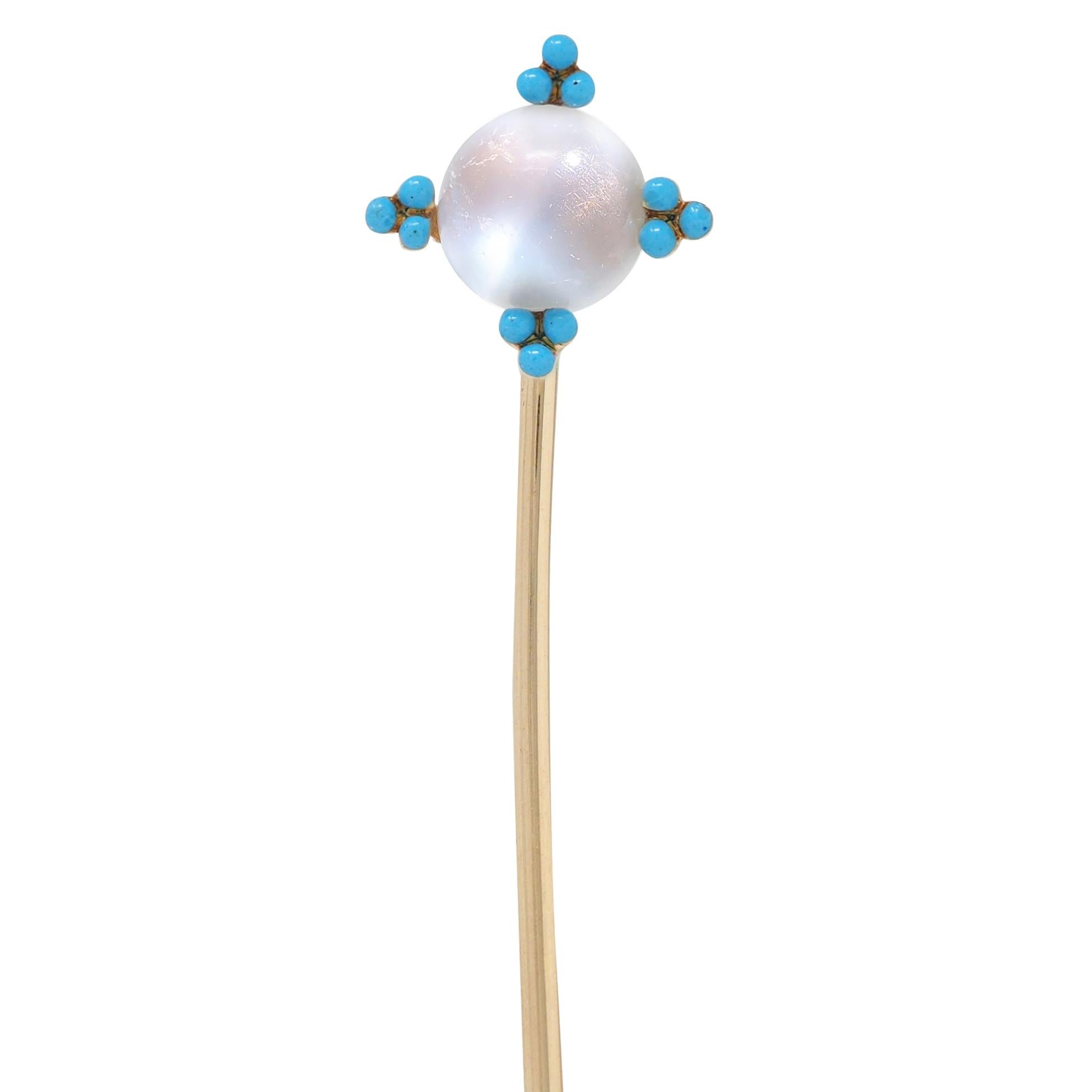 Victorian Moonstone Turquoise 14 Karat Gold Antique Stickpin