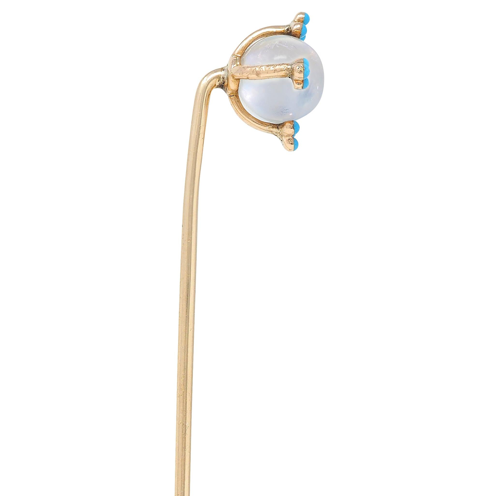 Victorian Moonstone Turquoise 14 Karat Gold Antique Stickpin