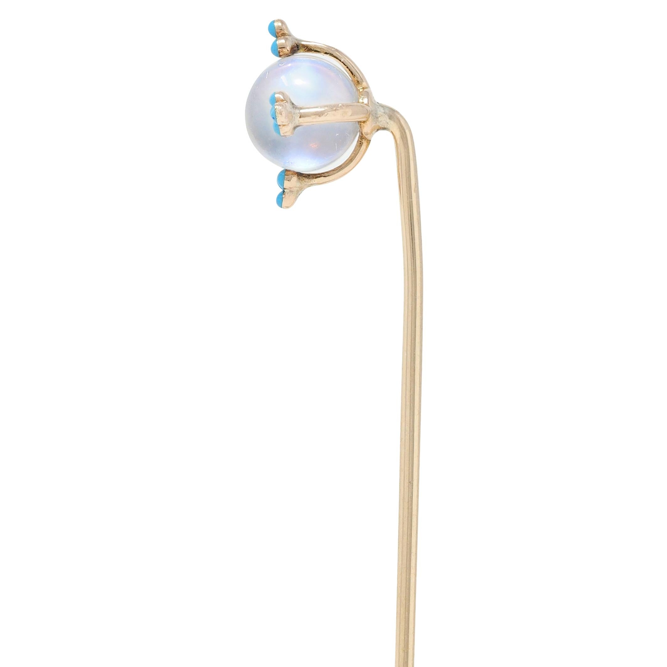 Victorian Moonstone Turquoise 14 Karat Gold Antique Stickpin