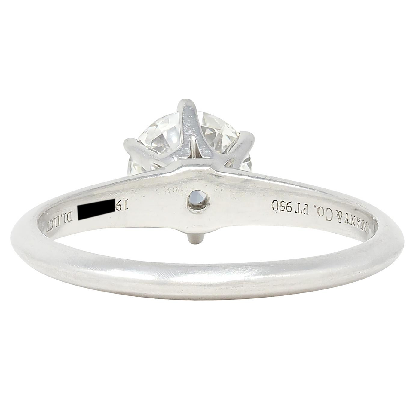 Tiffany & Co. 1.11 Carat Round Diamond Platinum Solitaire Engagement Ring GIA