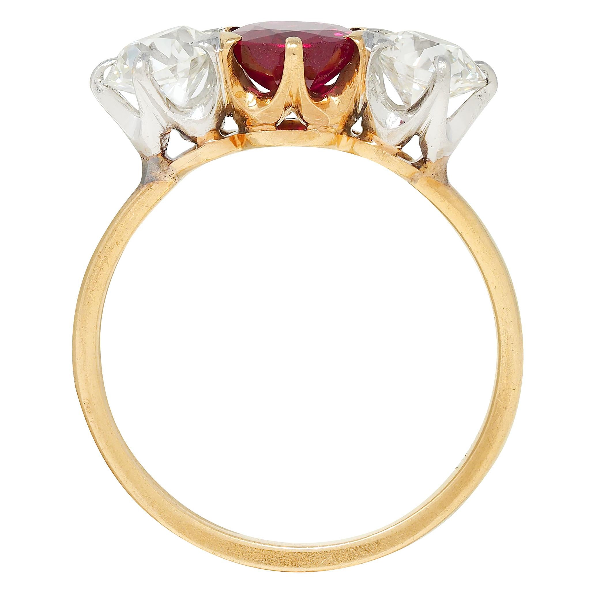 Tiffany & Co. No Heat Burma Ruby Diamond Platinum 18K Yellow Gold Antique Ring