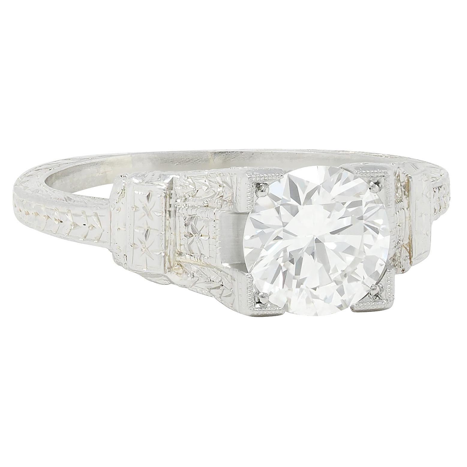 Art Deco 1.16 CTW Diamond 18 Karat Gold Vintage Orange Blossom Engagement Ring