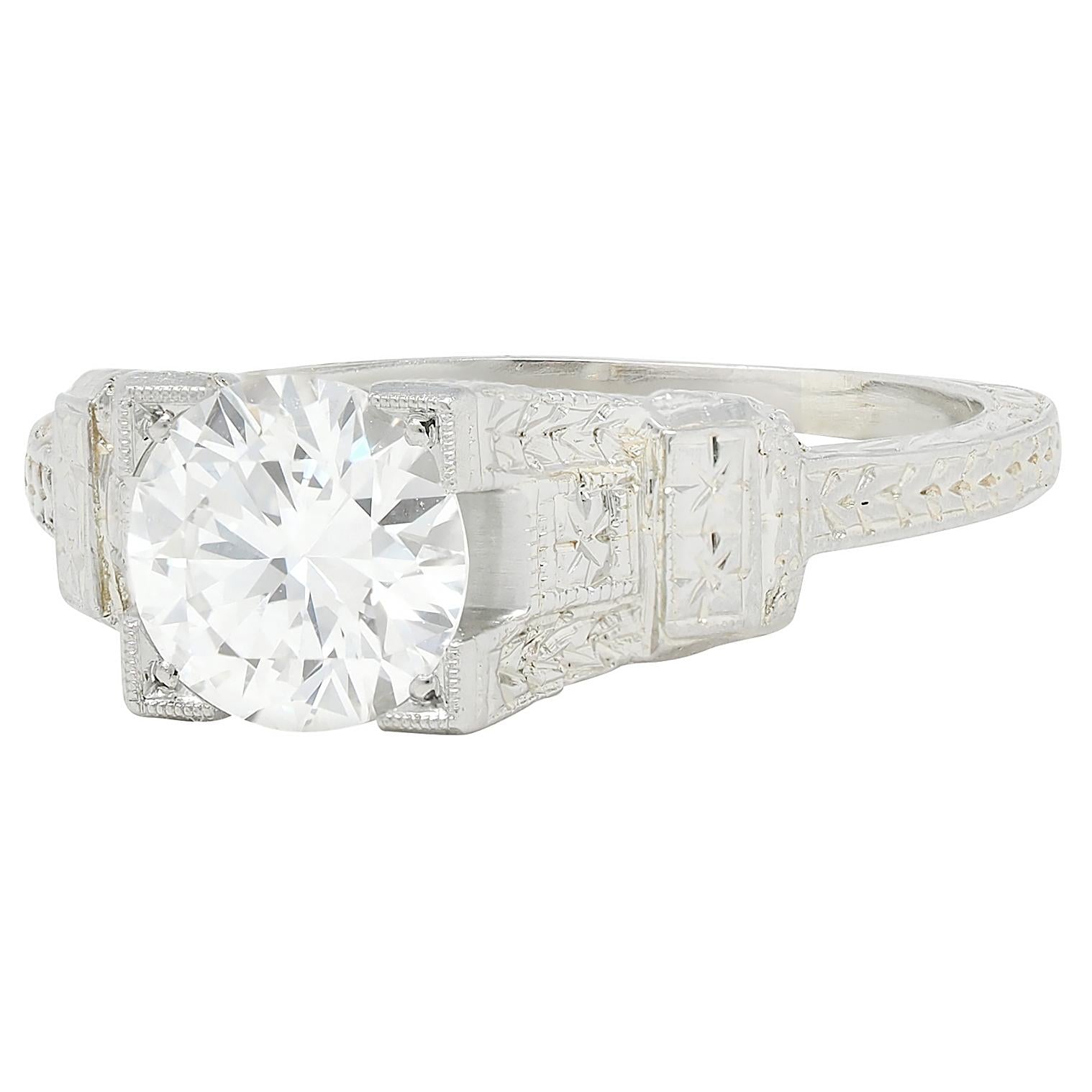 Art Deco 1.16 CTW Diamond 18 Karat Gold Vintage Orange Blossom Engagement Ring