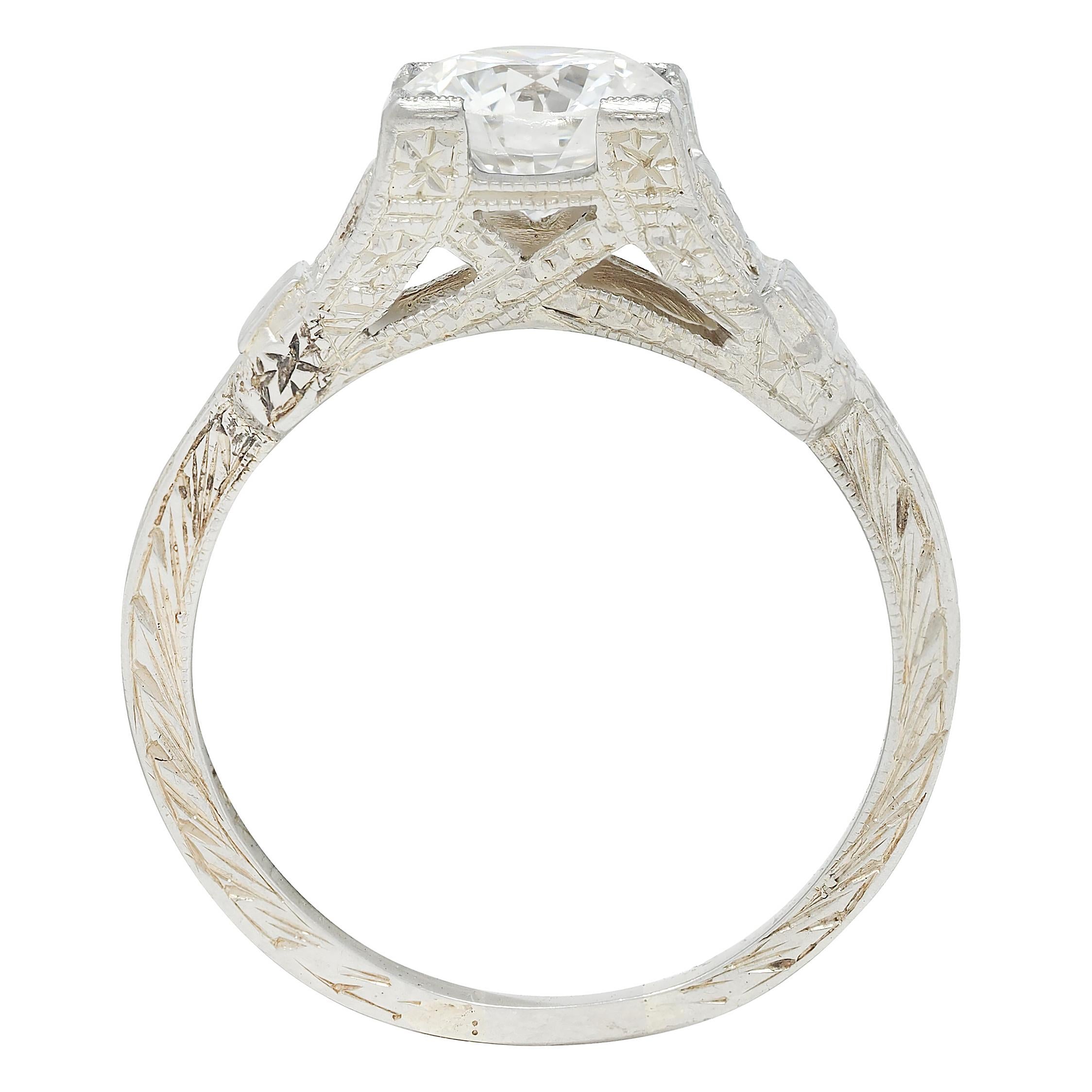 Art Deco 1.16 CTW Diamond 18 Karat Gold Vintage Orange Blossom Engagement Ring