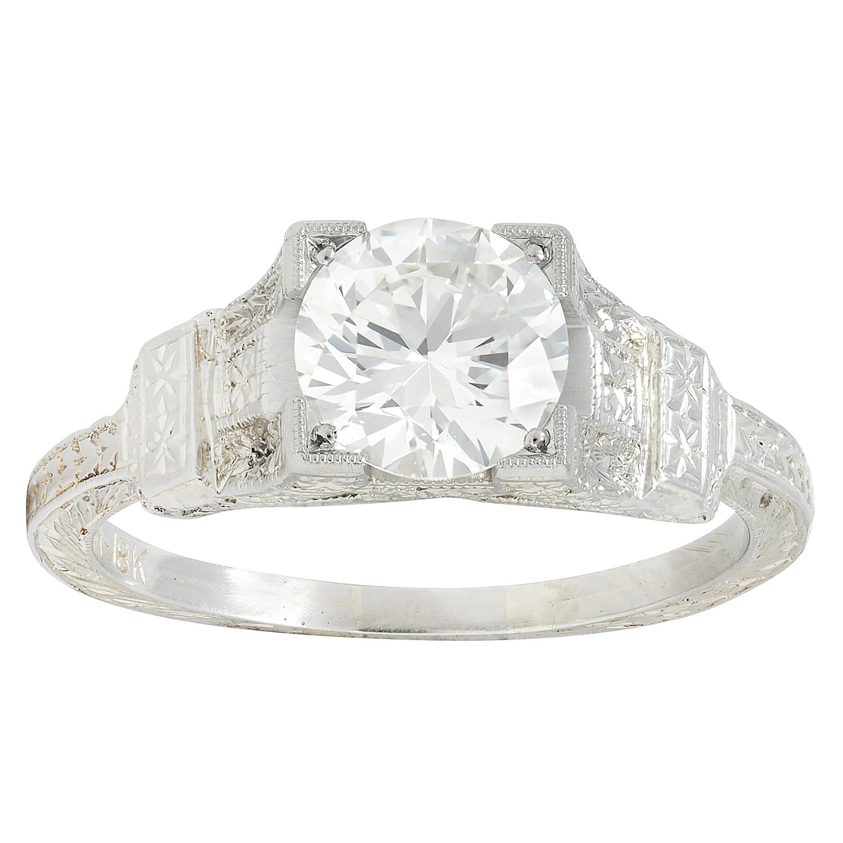 Art Deco 1.16 CTW Diamond 18 Karat Gold Vintage Orange Blossom Engagement Ring