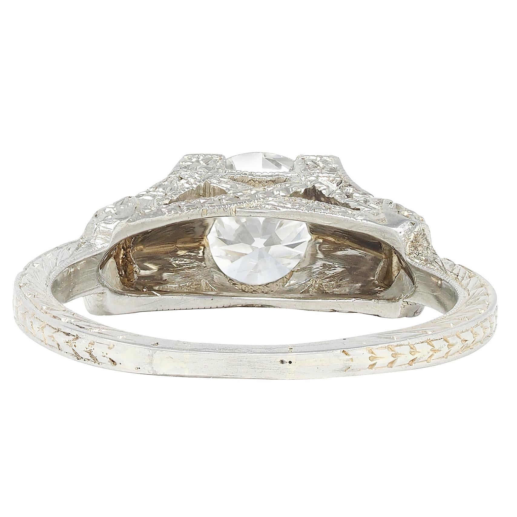 Art Deco 1.16 CTW Diamond 18 Karat Gold Vintage Orange Blossom Engagement Ring