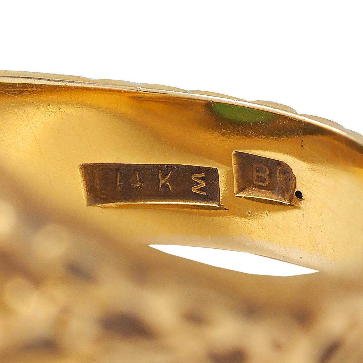 1960's Nephrite Jade 14 Karat Yellow Gold Vintage U.S. Navy Signet Ring