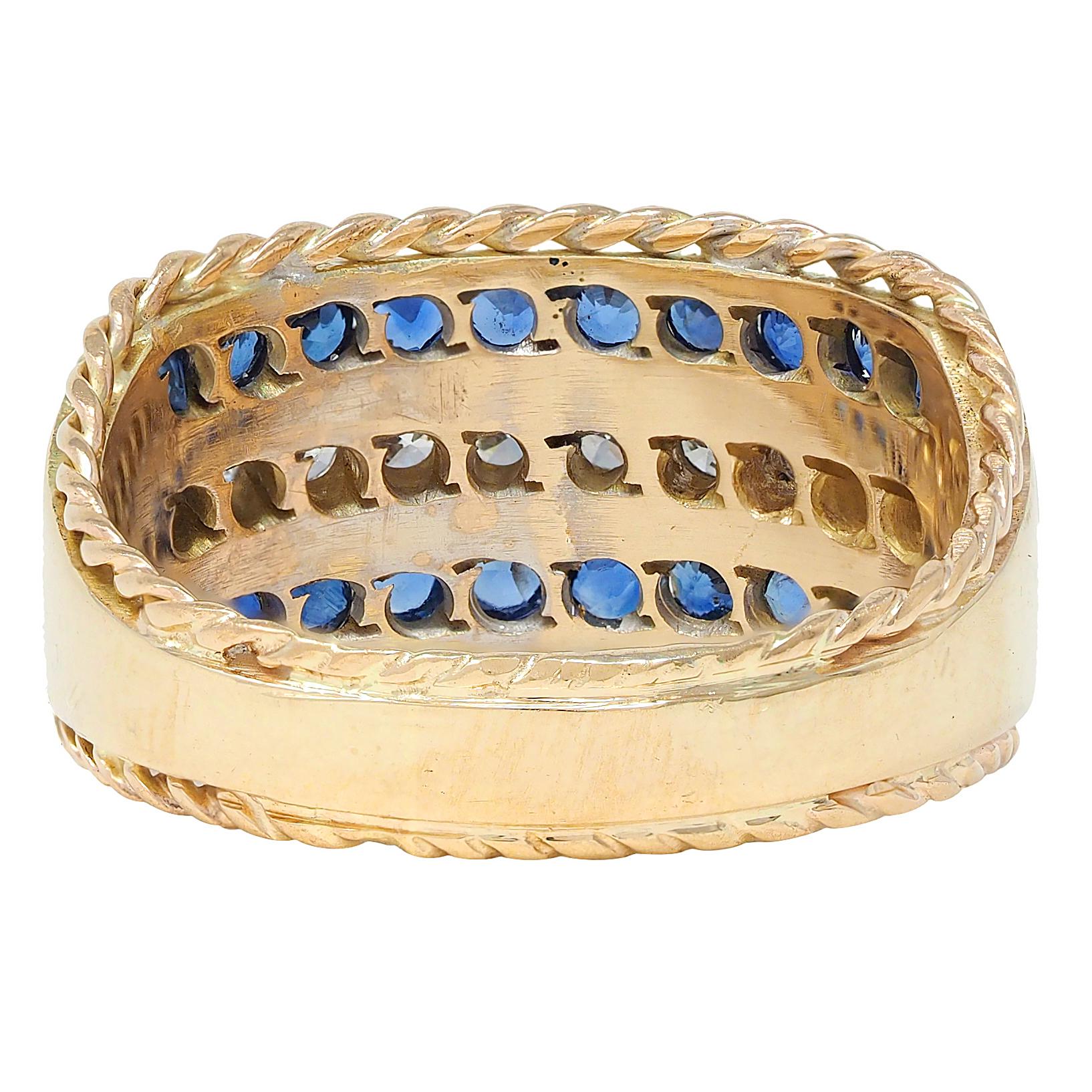 1960's Diamond Sapphire Platinum 14K Gold Vintage Twisted Rope Band Ring