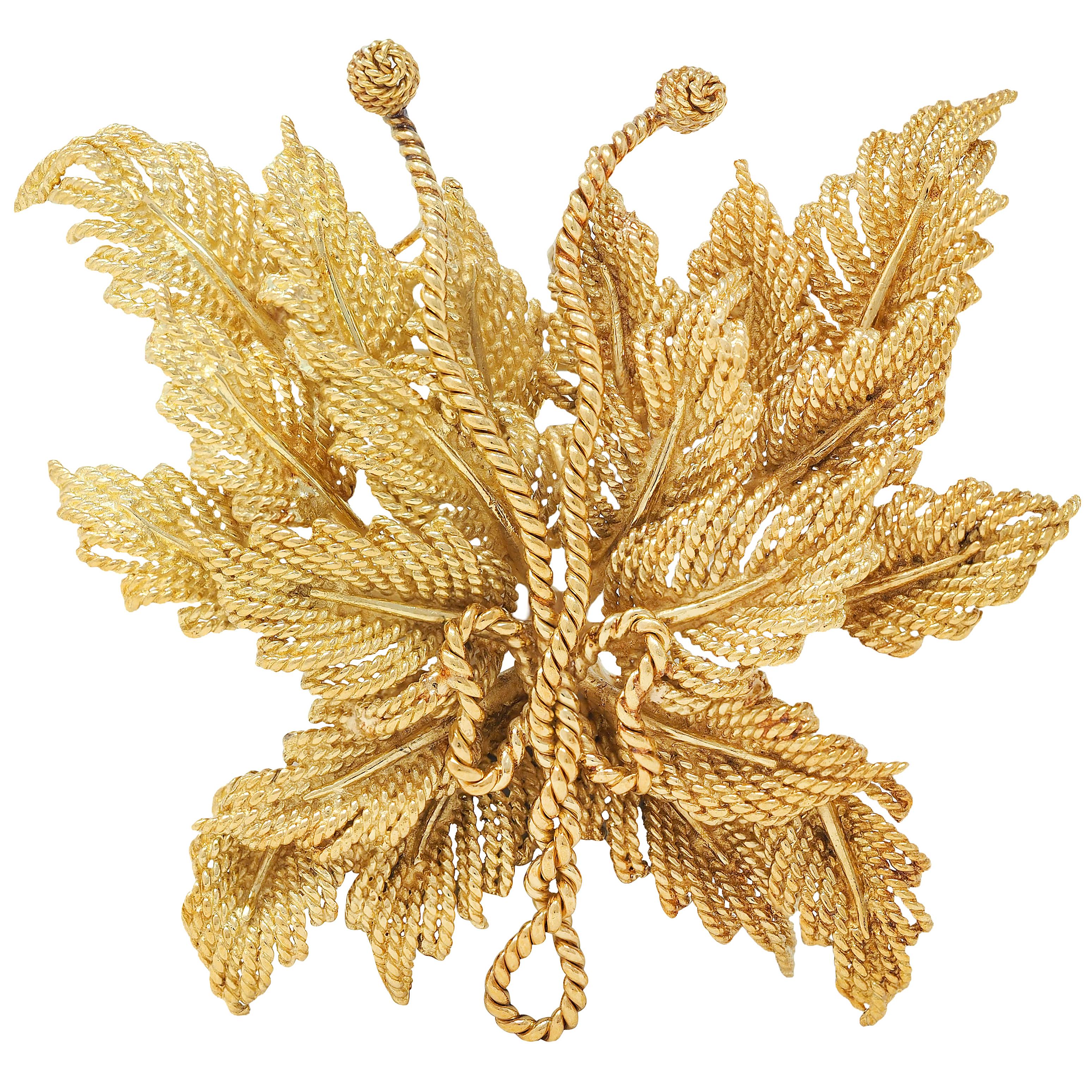 Tiffany & Co. 1960 18K Yellow Gold Vintage Twisted Rope Foliate Butterfly Brooch