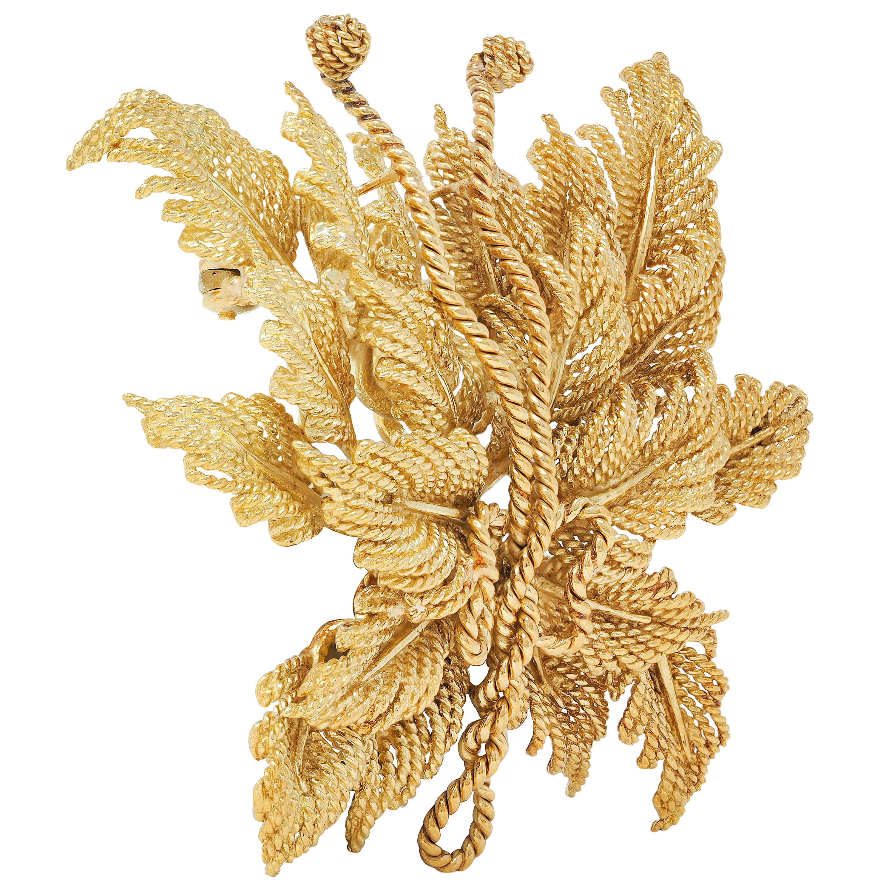 Tiffany & Co. 1960 18K Yellow Gold Vintage Twisted Rope Foliate Butterfly Brooch