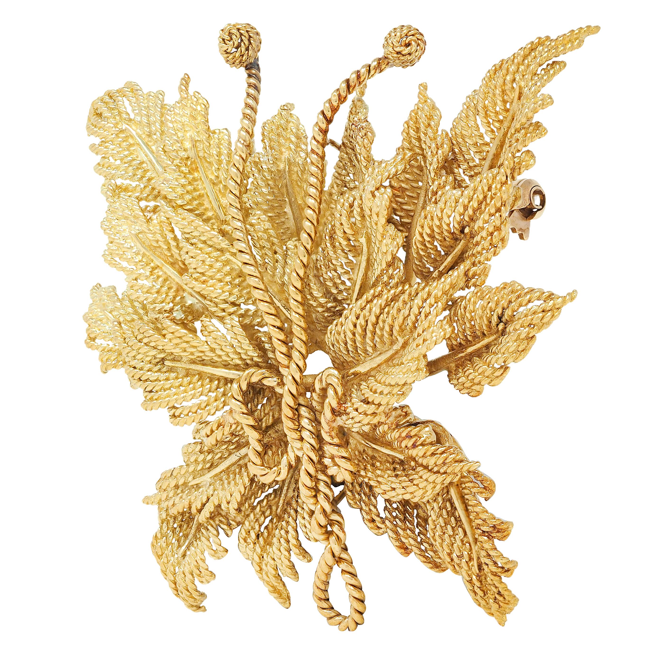 Tiffany & Co. 1960 18K Yellow Gold Vintage Twisted Rope Foliate Butterfly Brooch