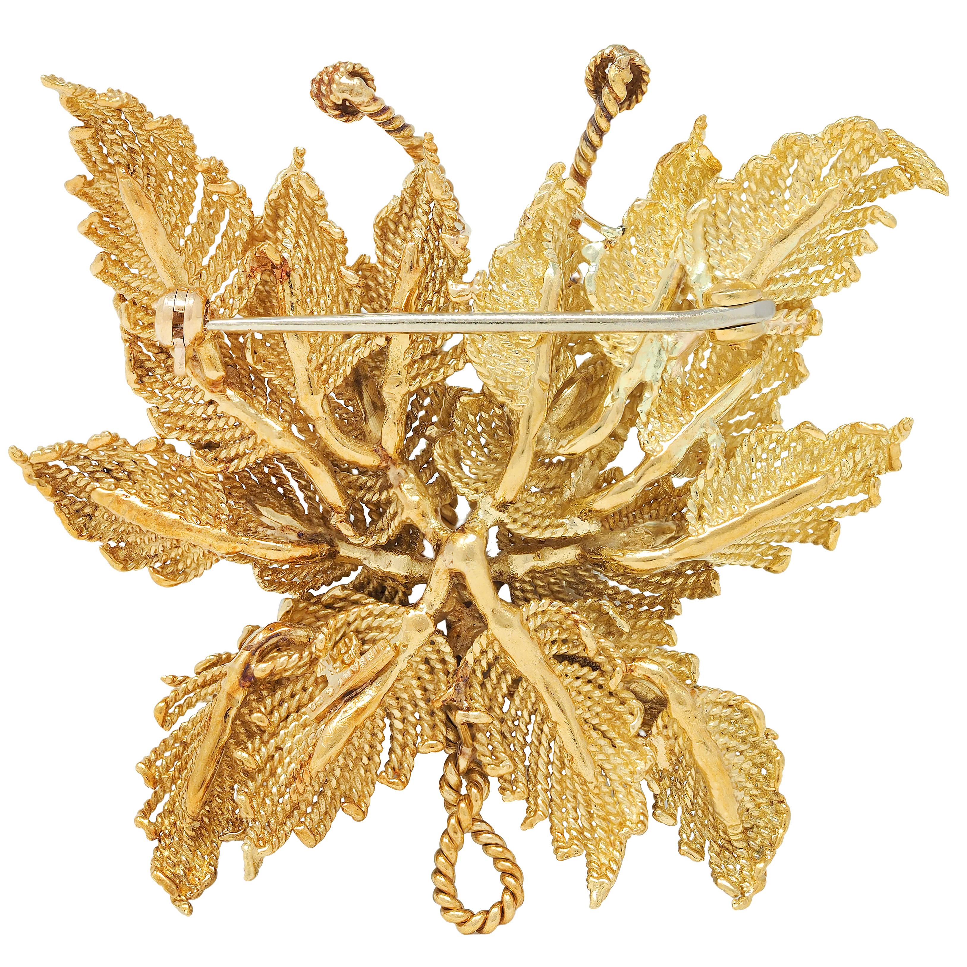 Tiffany & Co. 1960 18K Yellow Gold Vintage Twisted Rope Foliate Butterfly Brooch