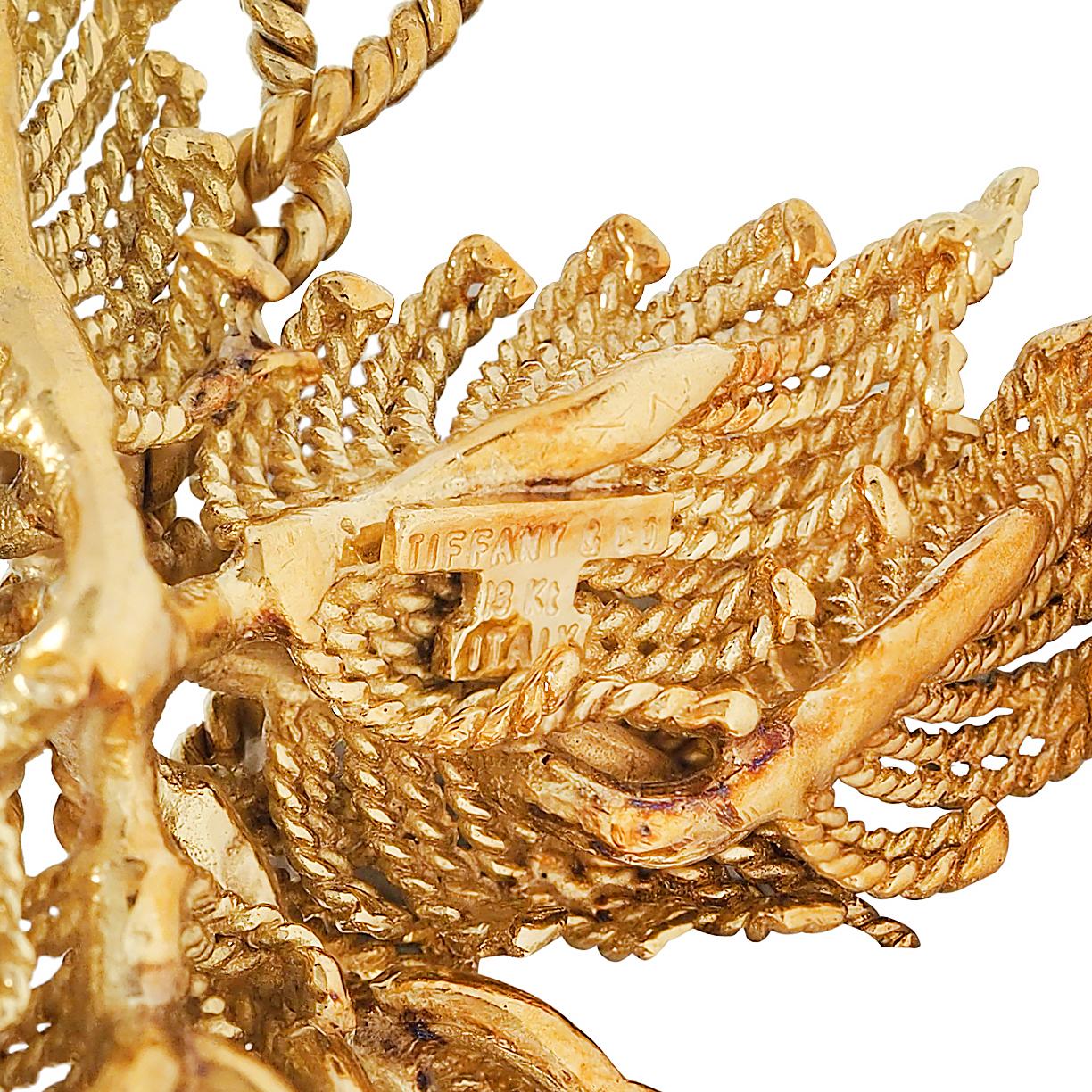 Tiffany & Co. 1960 18K Yellow Gold Vintage Twisted Rope Foliate Butterfly Brooch