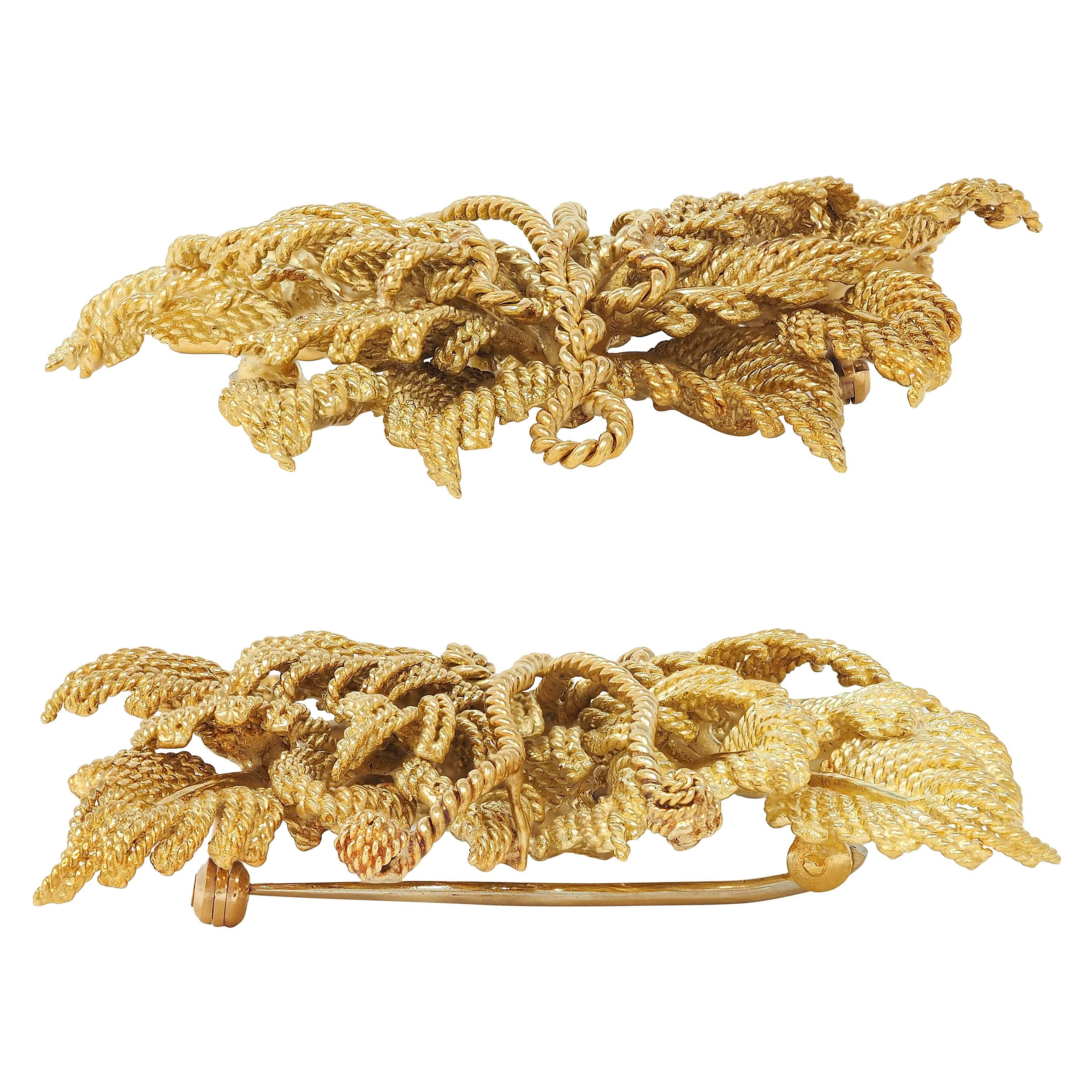 Tiffany & Co. 1960 18K Yellow Gold Vintage Twisted Rope Foliate Butterfly Brooch
