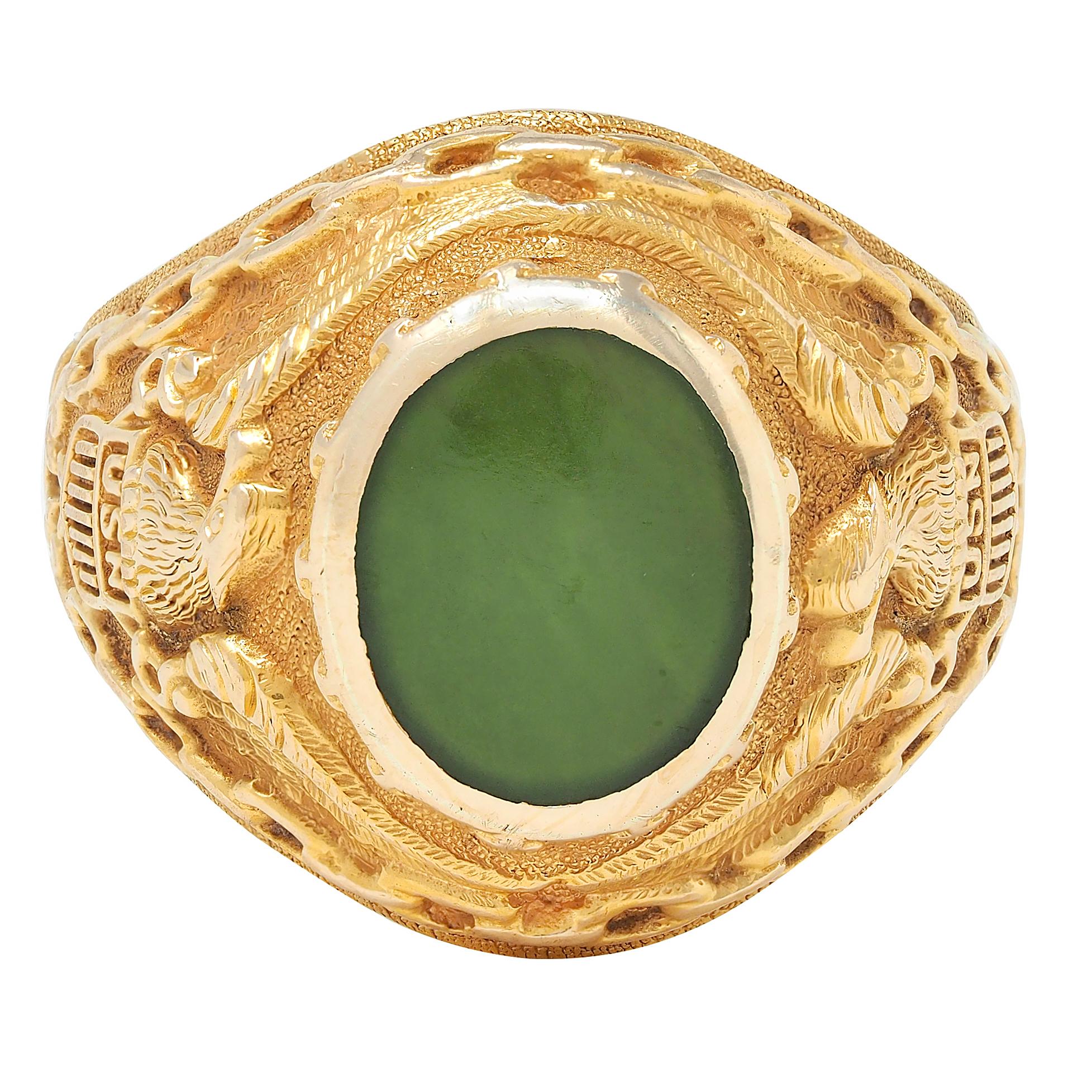 1960's Nephrite Jade 14 Karat Yellow Gold Vintage U.S. Navy Signet Ring