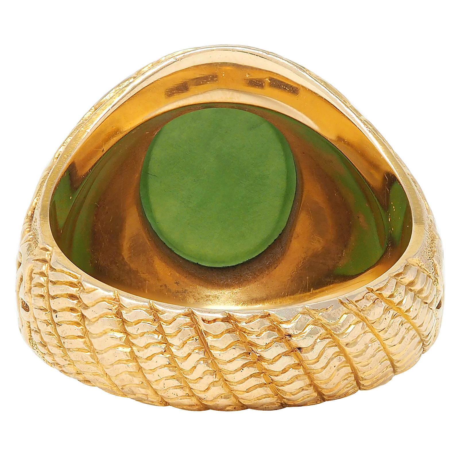 1960's Nephrite Jade 14 Karat Yellow Gold Vintage U.S. Navy Signet Ring