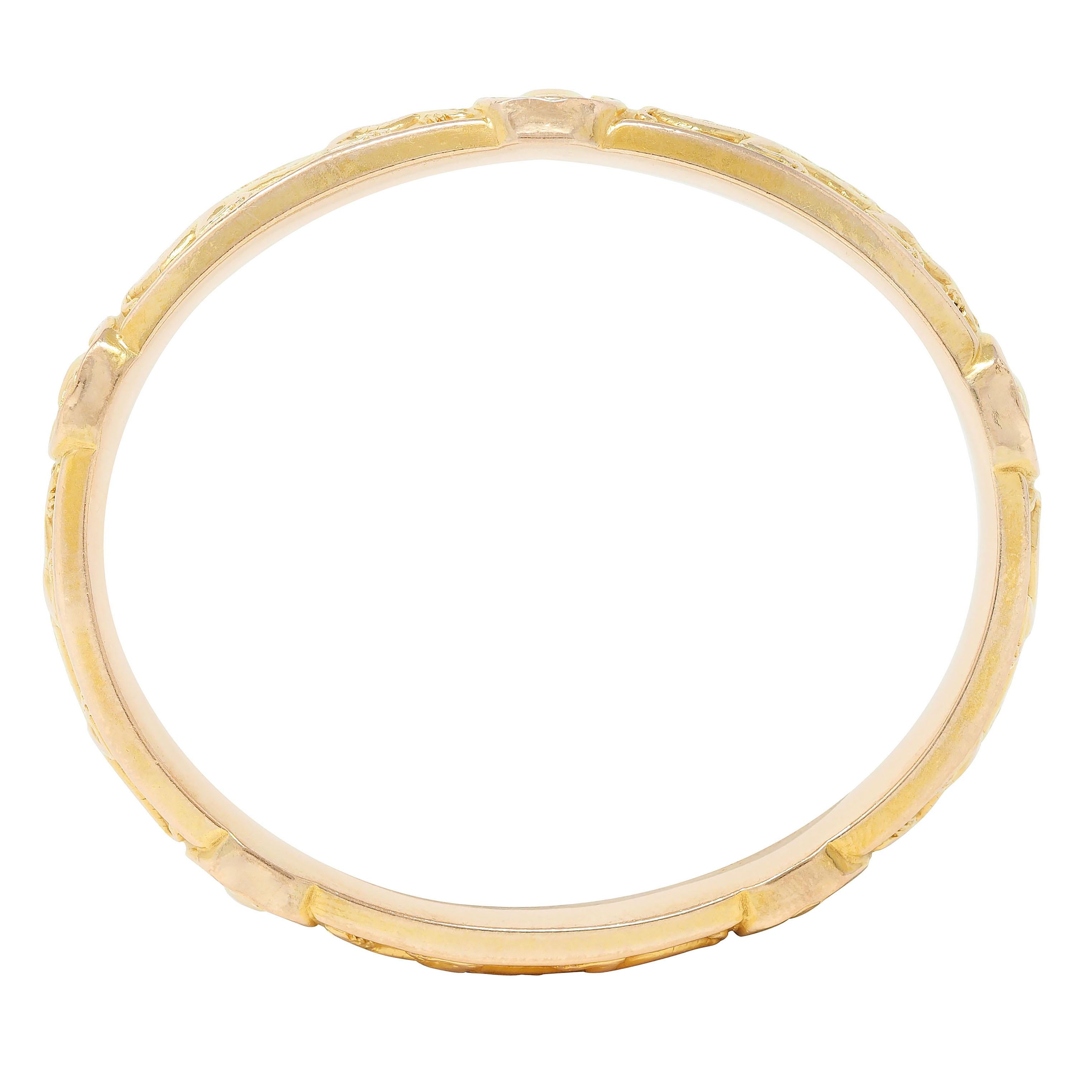 Riker Brothers Art Nouveau 14 Karat Yellow Gold Antique Dragon Bangle Bracelet