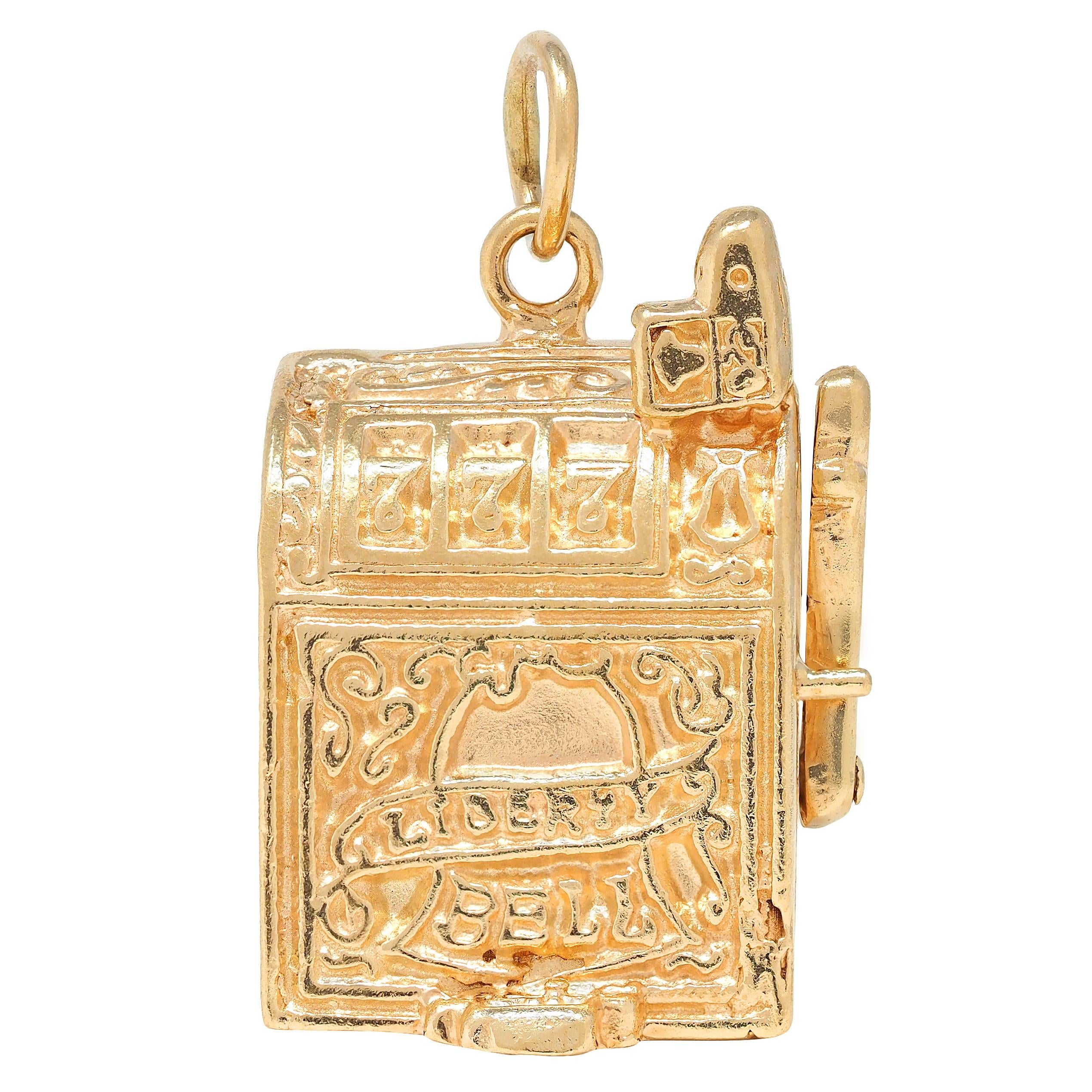 1940's Retro 14 Karat Yellow Gold Vintage Liberty Bell Slot Machine Charm