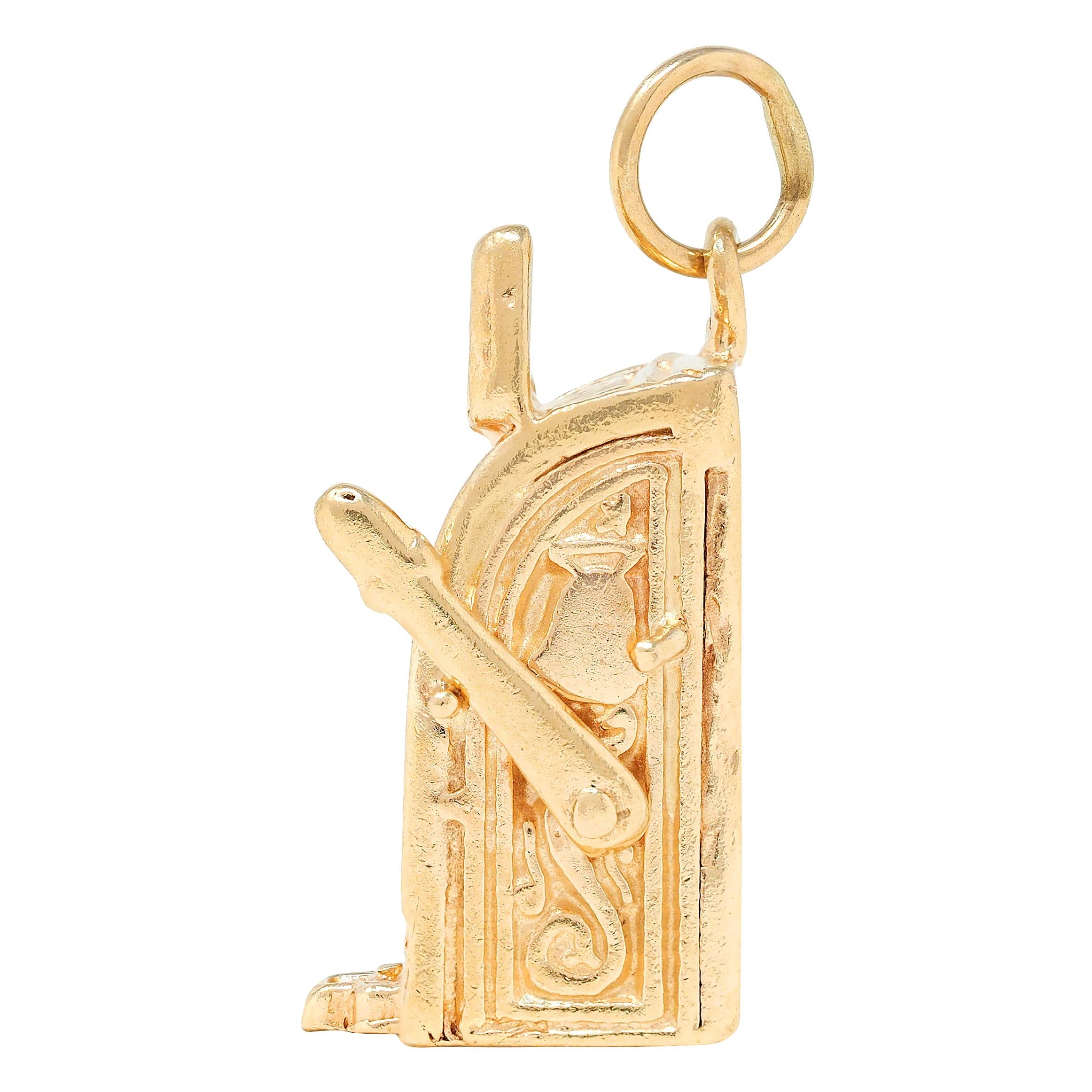 1940's Retro 14 Karat Yellow Gold Vintage Liberty Bell Slot Machine Charm