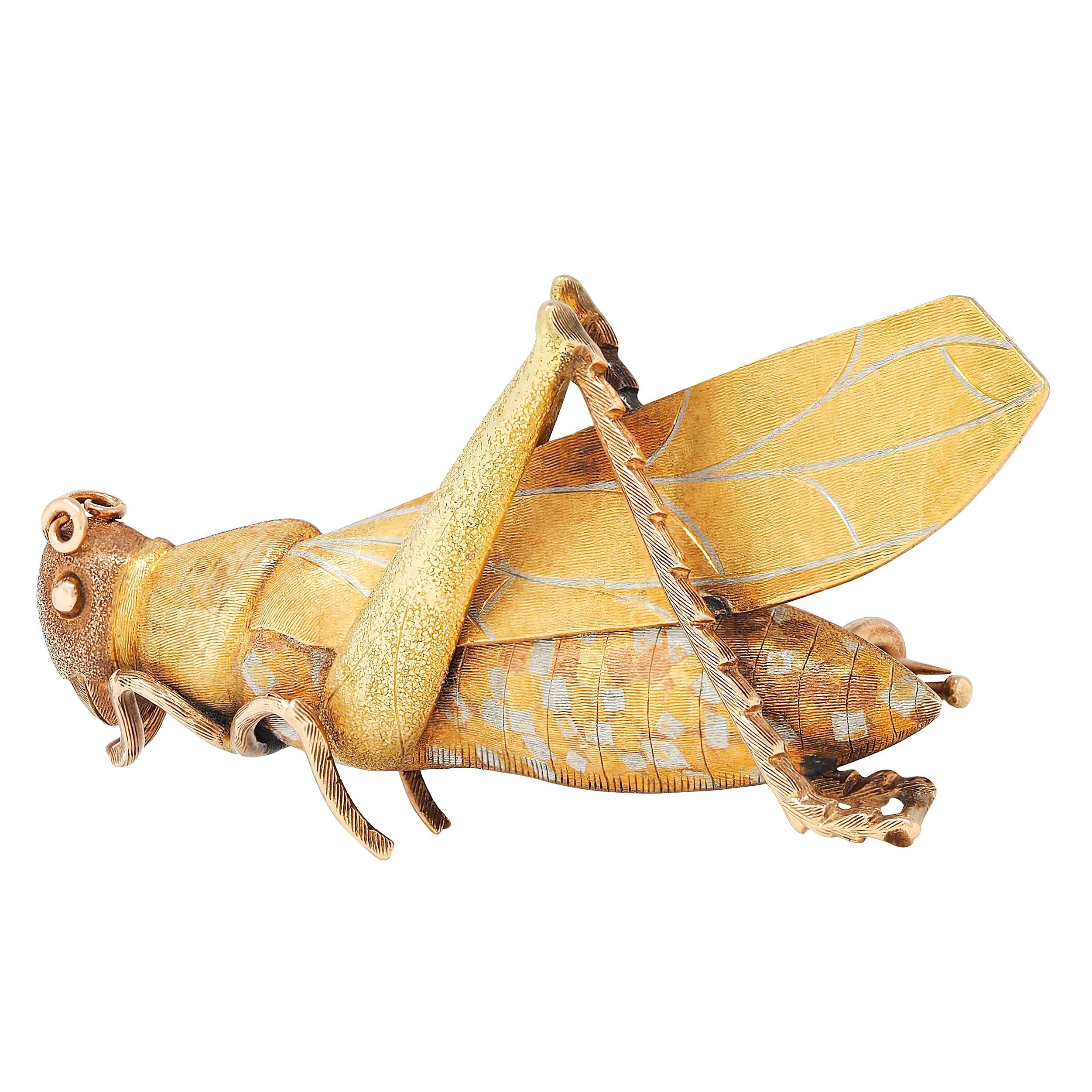 1970's Craft 14 Karat Tri-Colored Gold Vintage Grasshopper Brooch