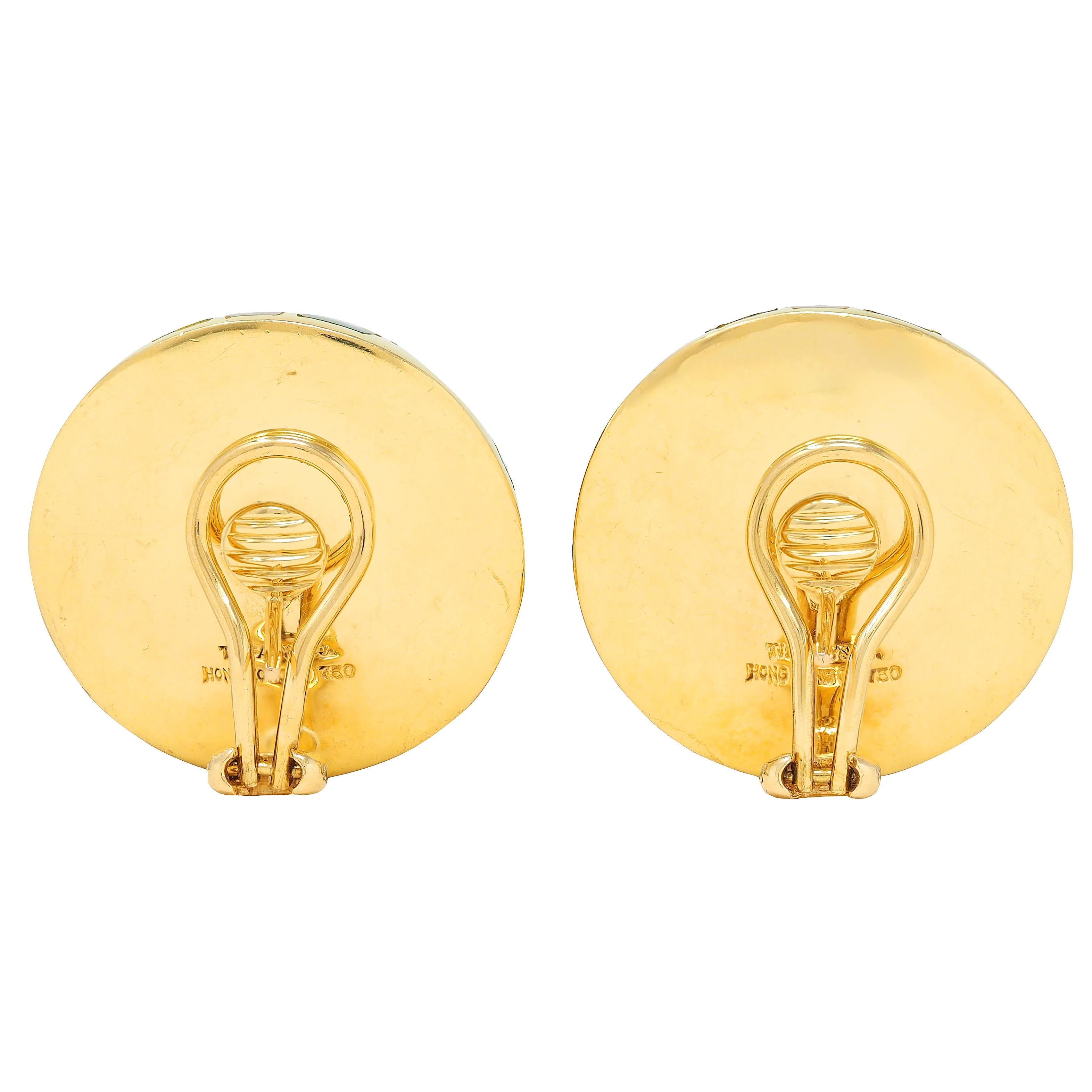 Tiffany & Co. 1980s Malachite Pearl Inlay 18K Gold Vintage Checkerboard Earrings