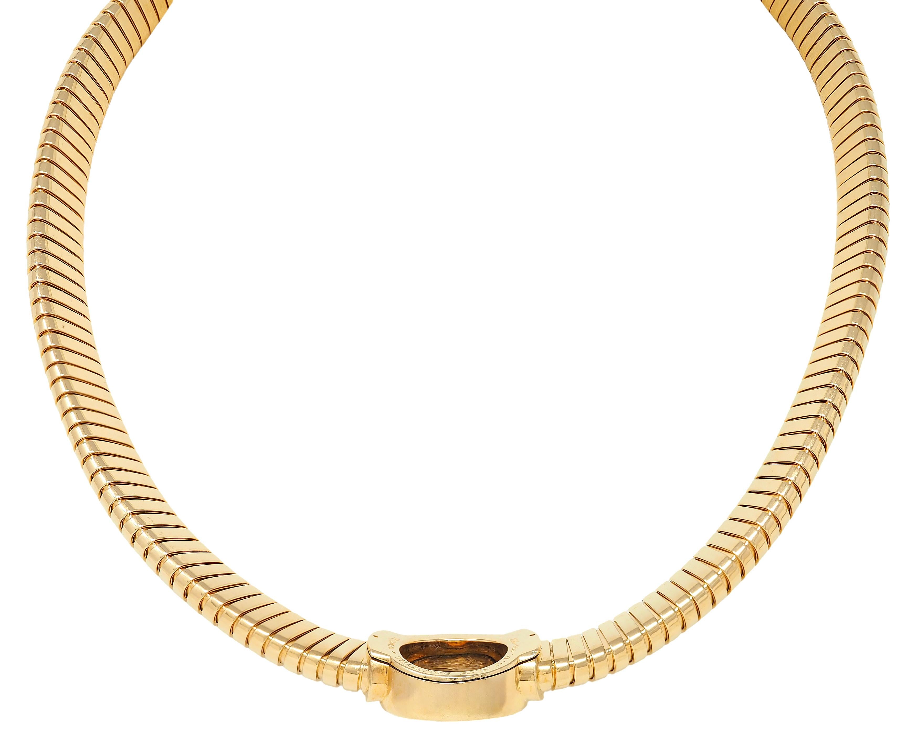 Bulgari 1980's 18K Yellow Gold Vintage Roman Trajan Coin Monete Tubogas Necklace