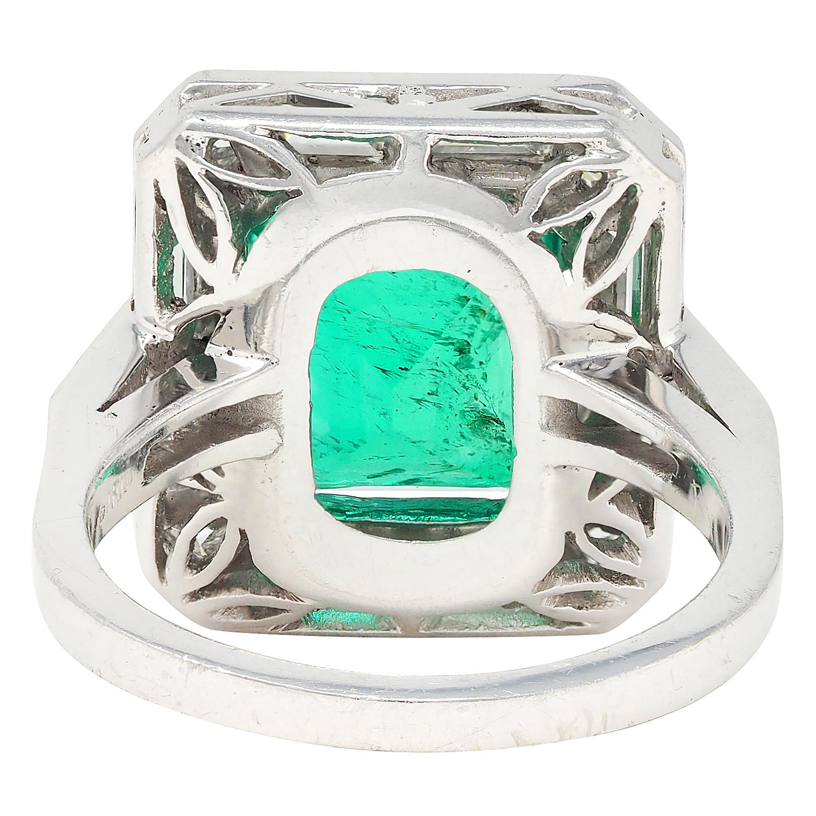 Mid-Century 7.00 CTW Colombian Emerald Diamond Platinum Vintage Halo Ring GIA