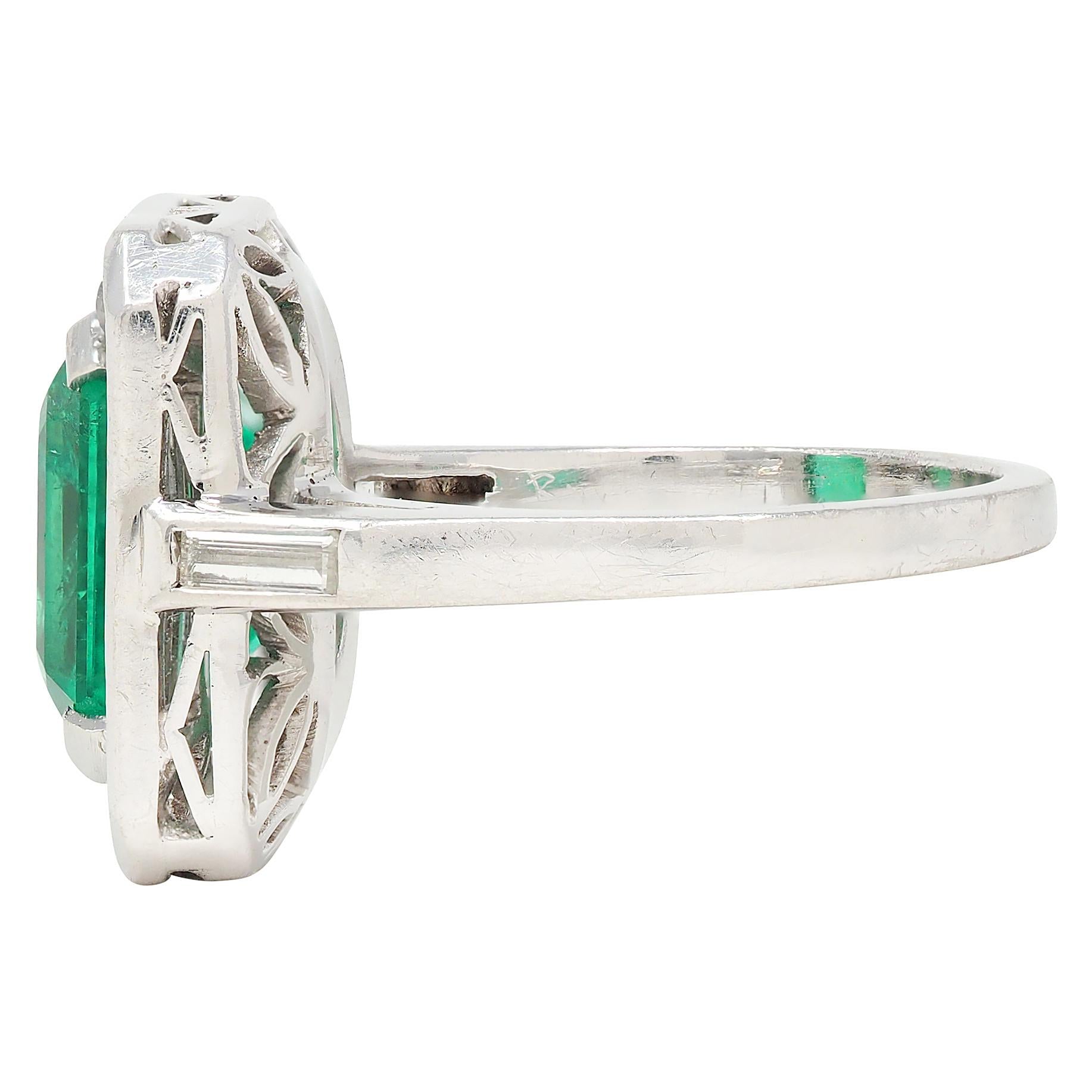 Mid-Century 7.00 CTW Colombian Emerald Diamond Platinum Vintage Halo Ring GIA