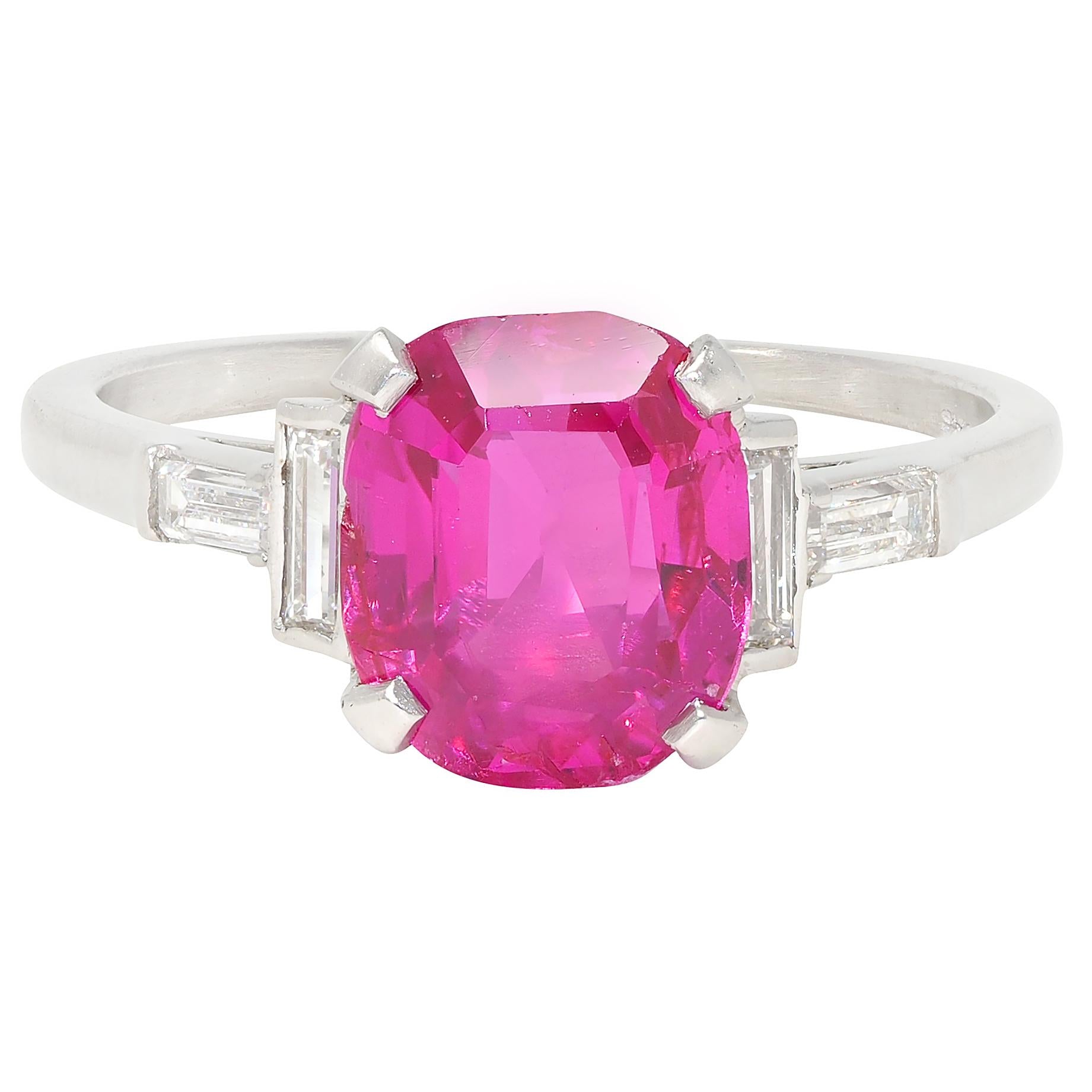 Mid-Century 3.53 CTW No Heat Burma Ruby Diamond Platinum Vintage Five Stone Ring