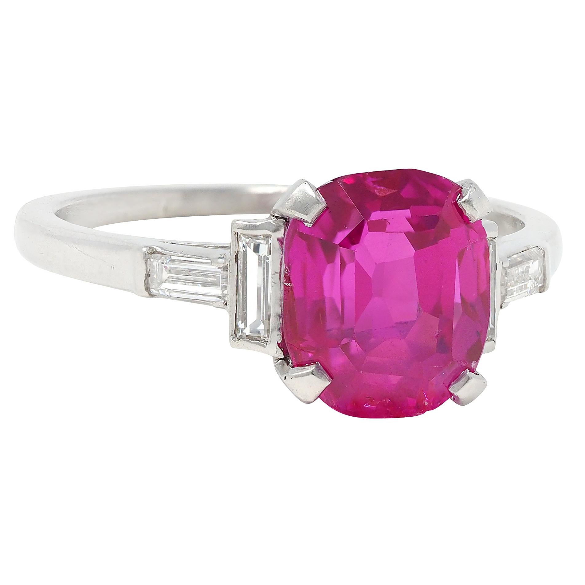 Mid-Century 3.53 CTW No Heat Burma Ruby Diamond Platinum Vintage Five Stone Ring