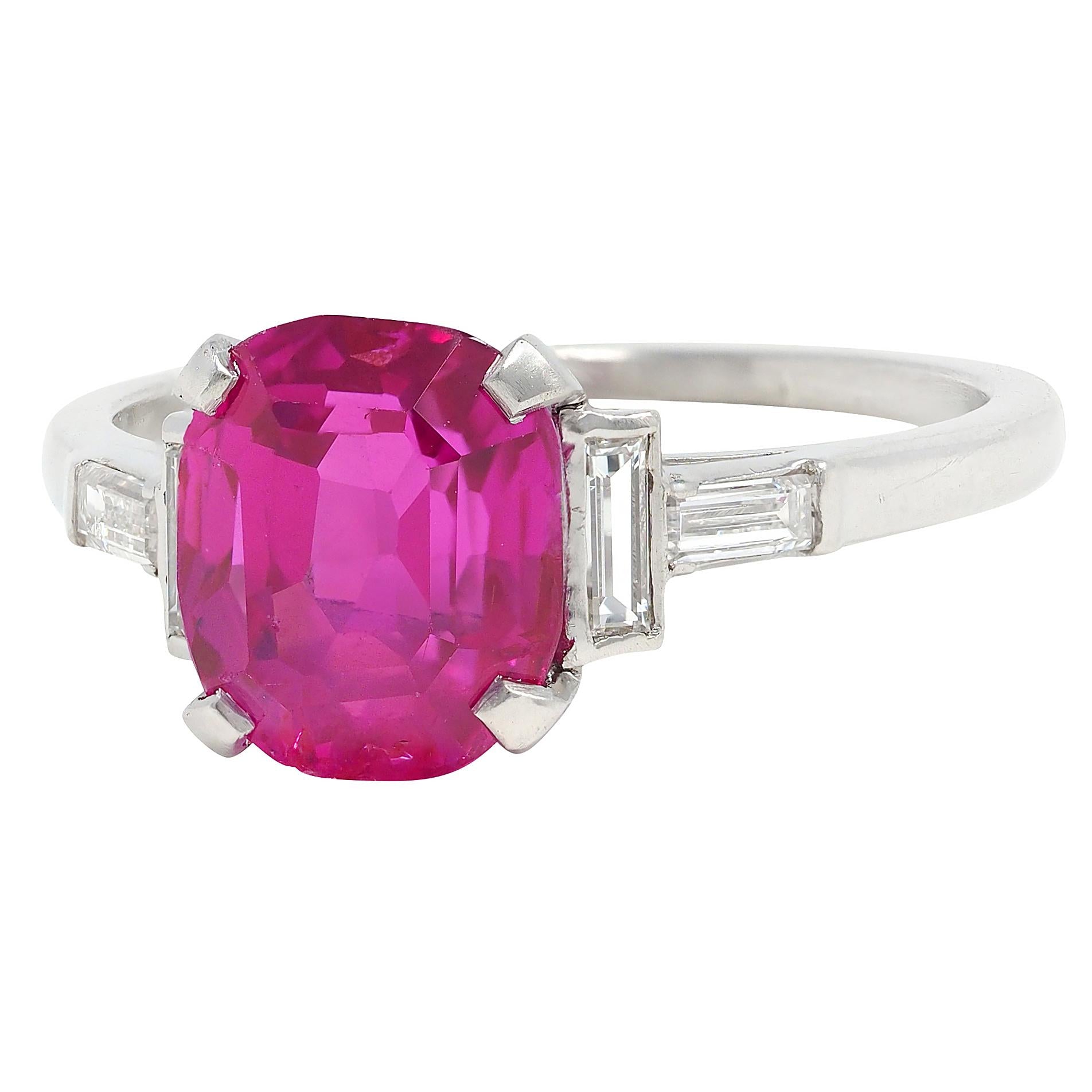 Mid-Century 3.53 CTW No Heat Burma Ruby Diamond Platinum Vintage Five Stone Ring