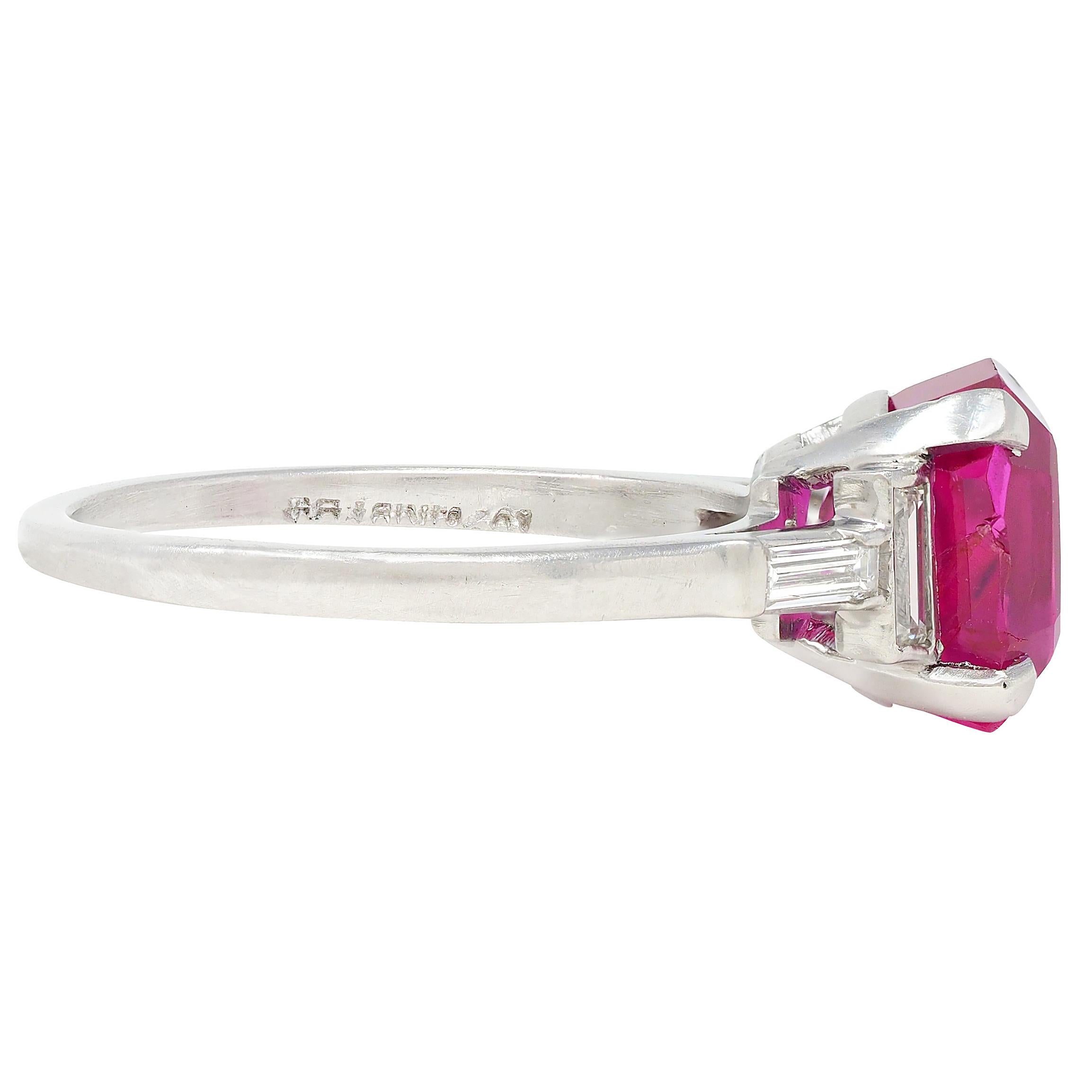 Mid-Century 3.53 CTW No Heat Burma Ruby Diamond Platinum Vintage Five Stone Ring