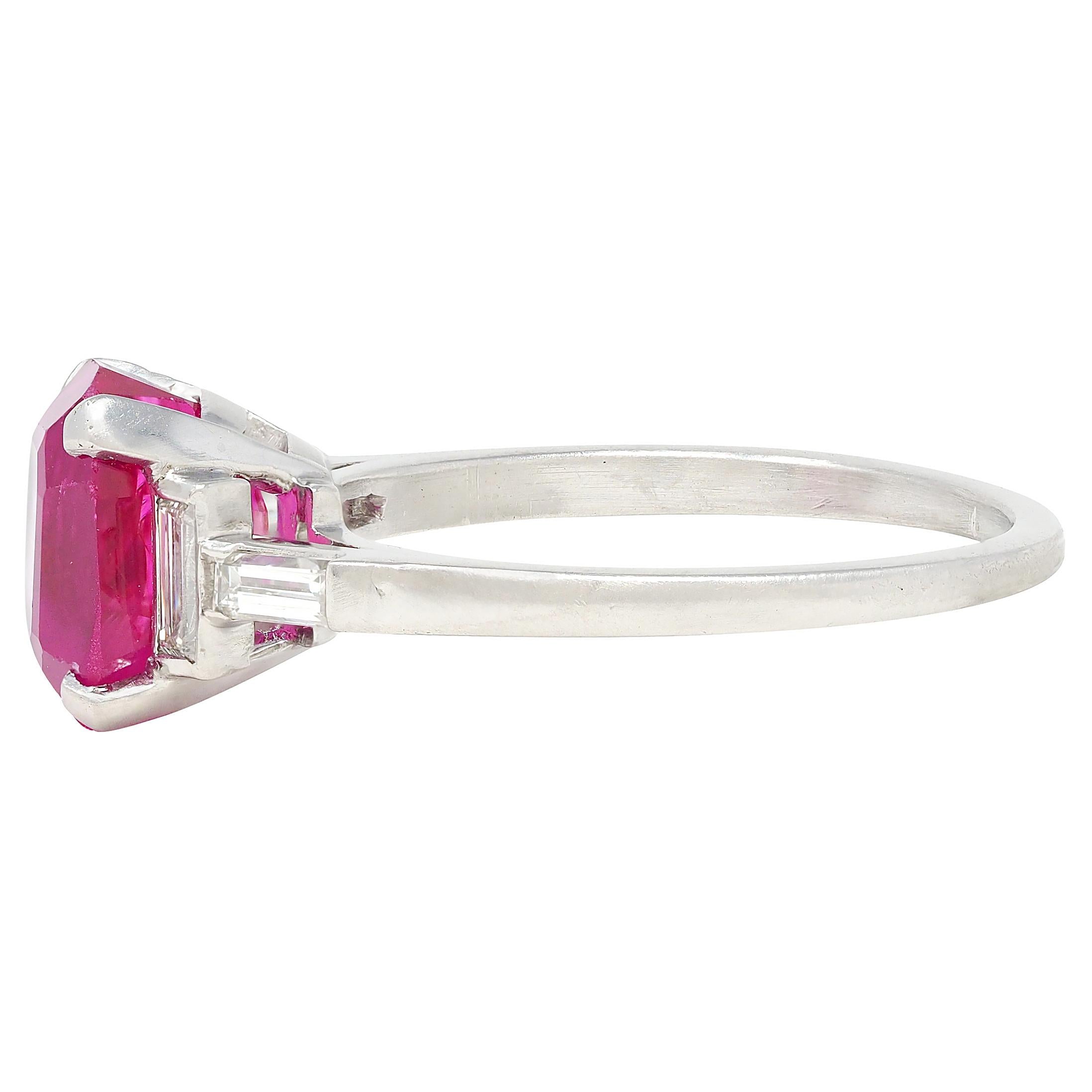 Mid-Century 3.53 CTW No Heat Burma Ruby Diamond Platinum Vintage Five Stone Ring