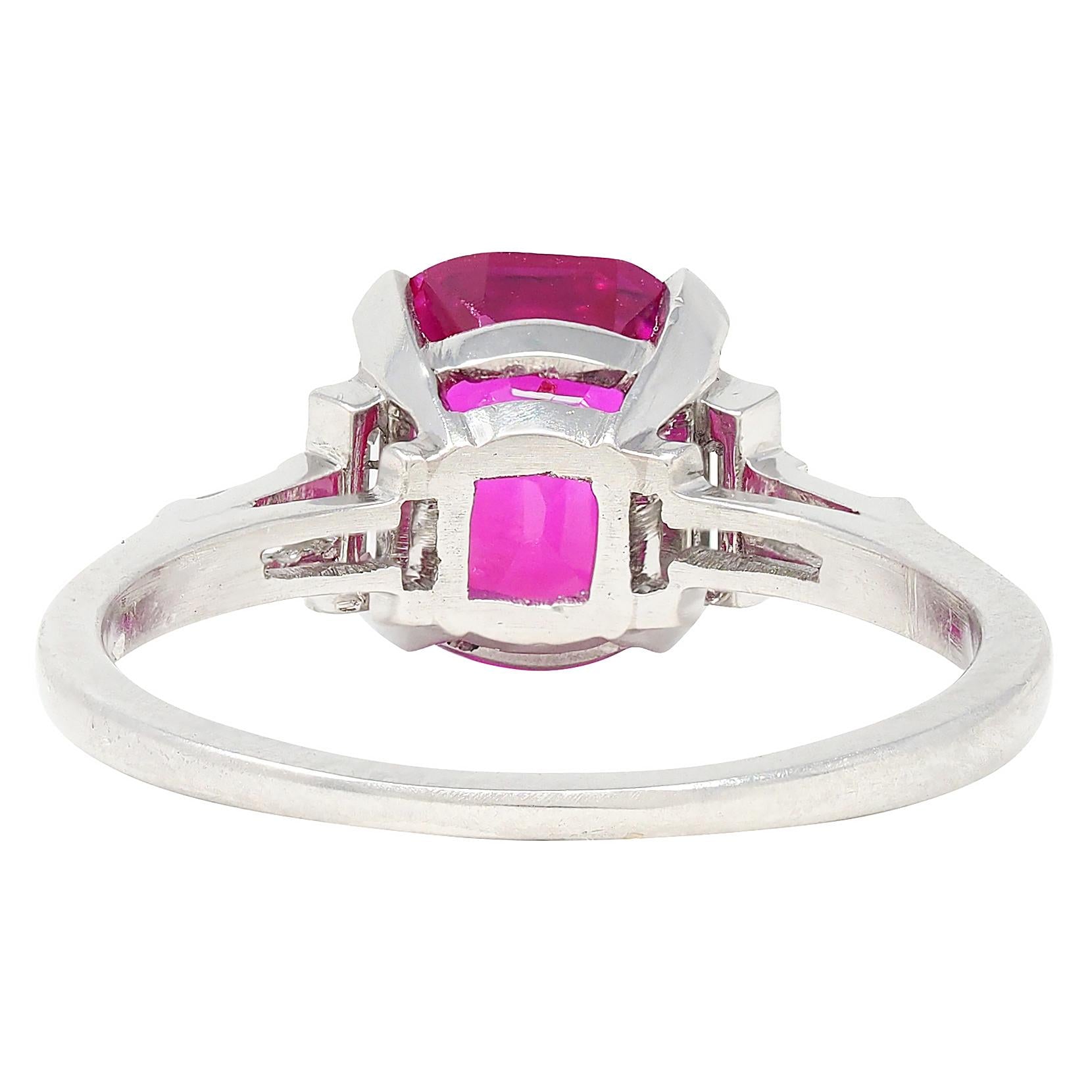 Mid-Century 3.53 CTW No Heat Burma Ruby Diamond Platinum Vintage Five Stone Ring