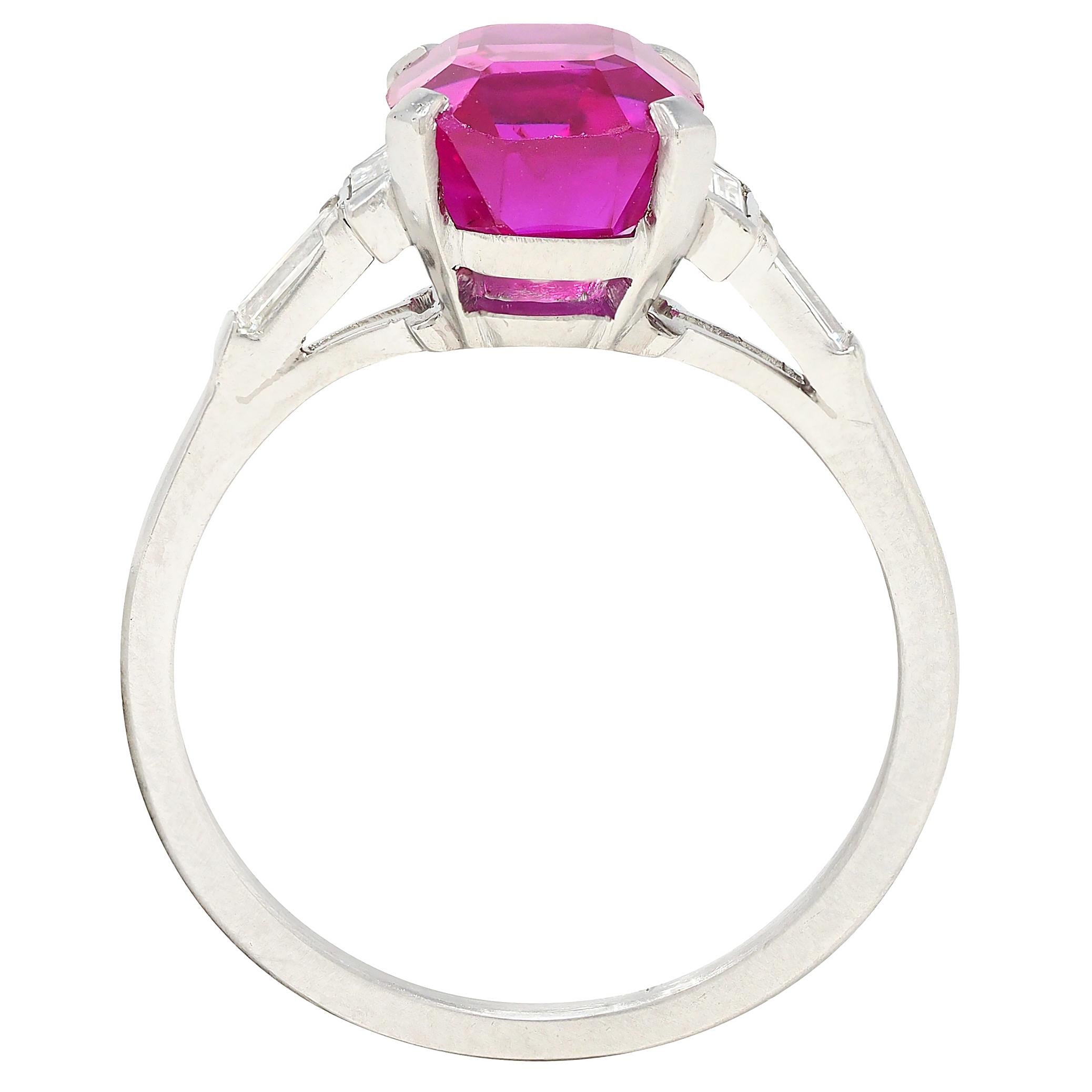 Mid-Century 3.53 CTW No Heat Burma Ruby Diamond Platinum Vintage Five Stone Ring