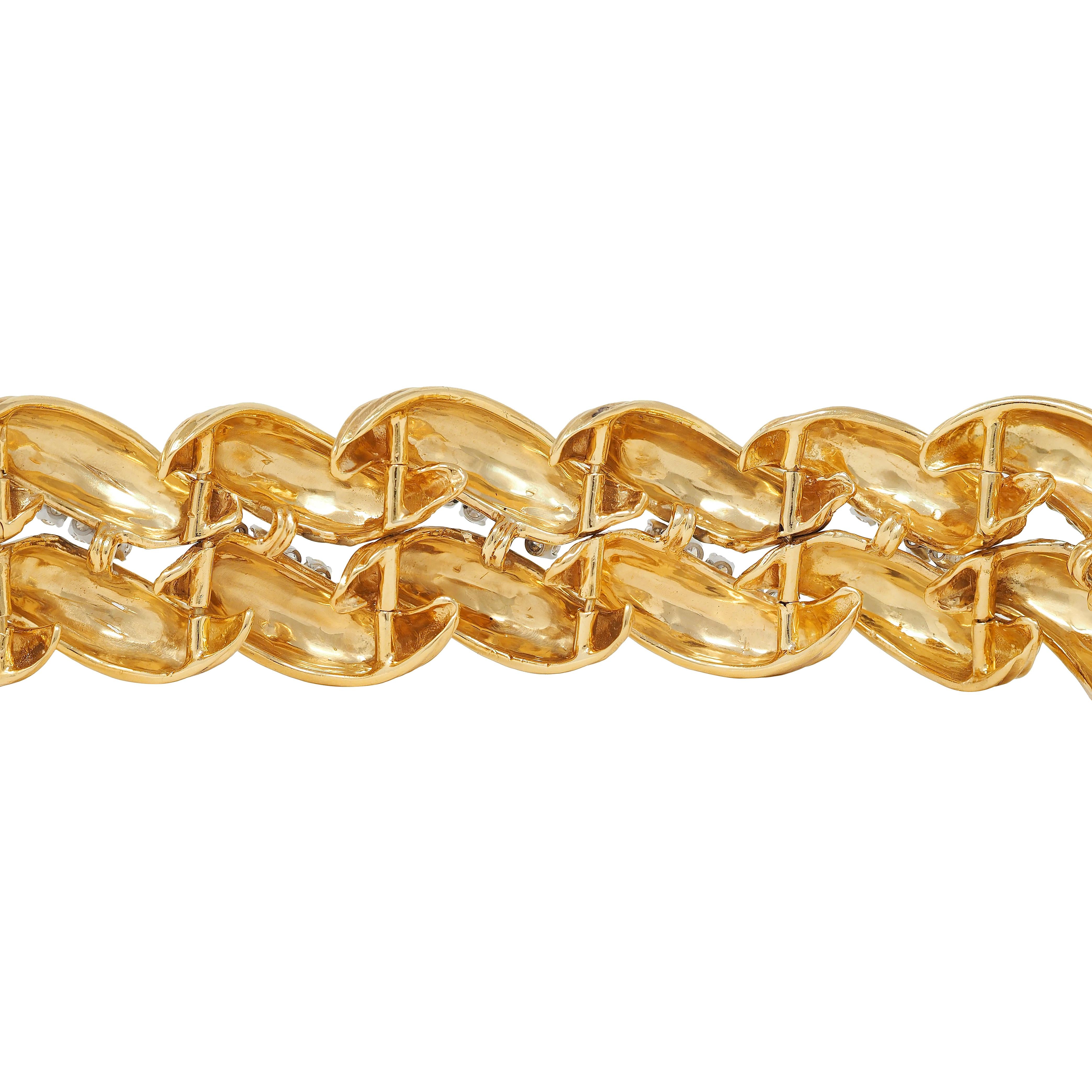 David Webb 1980's Diamond Platinum 18 Karat Yellow Gold Vintage Twist Bracelet