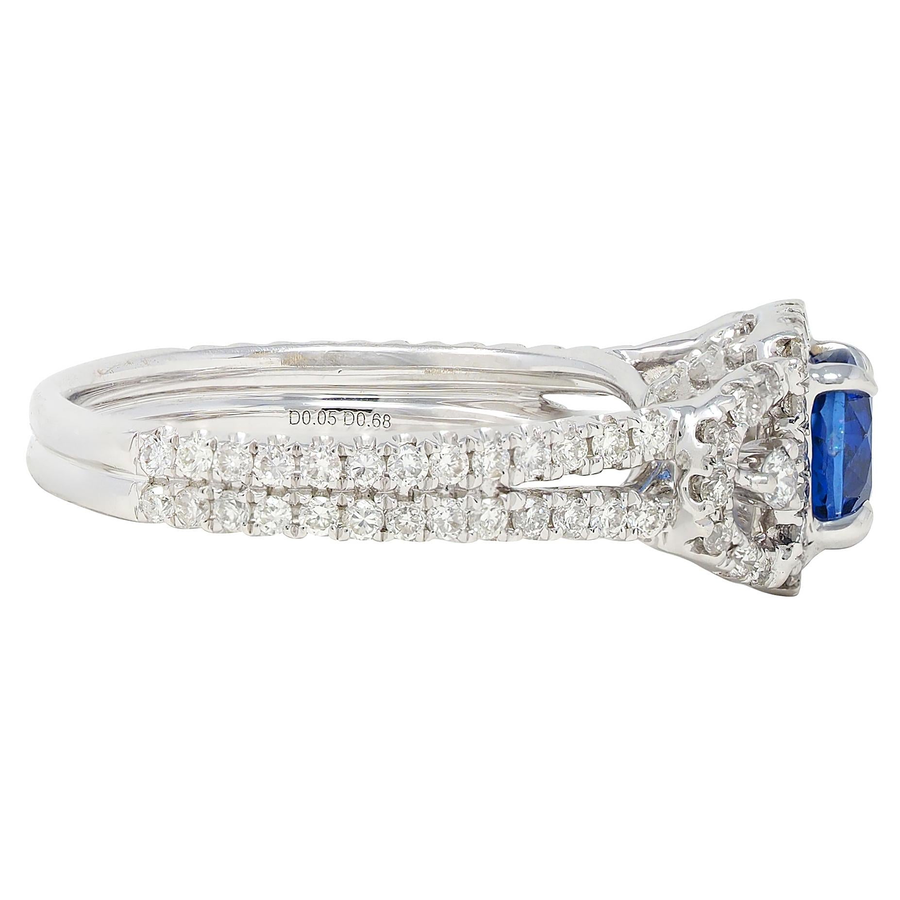 Contemporary 1.98 CTW Sapphire Diamond 18 Karat White Gold Halo Ring