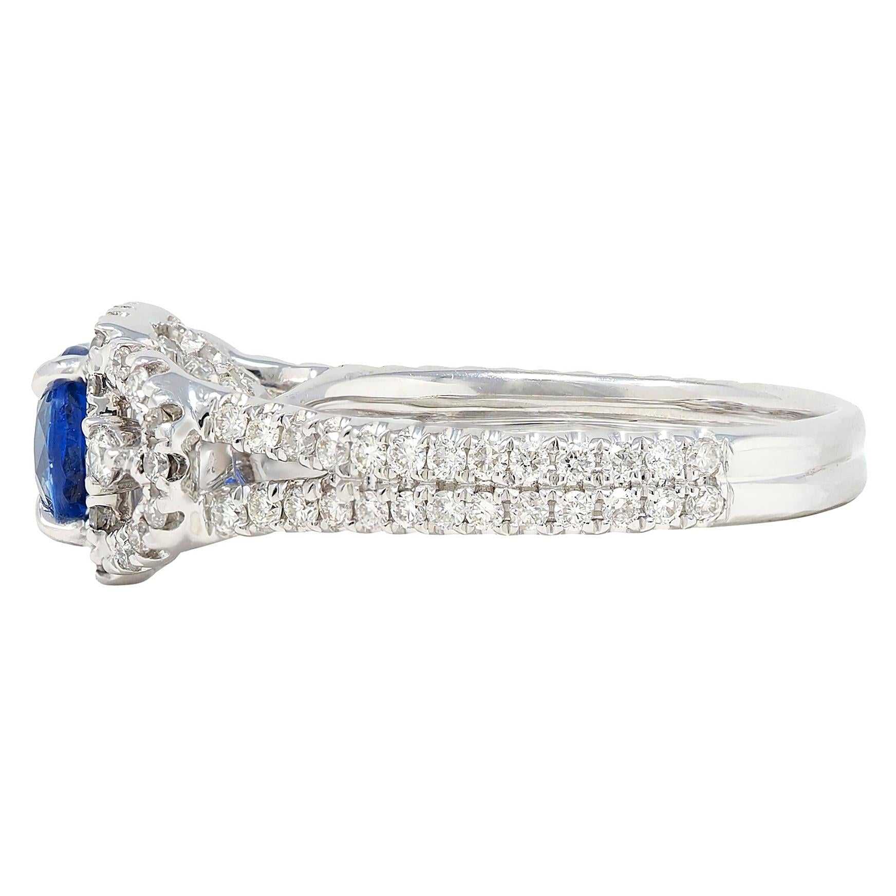 Contemporary 1.98 CTW Sapphire Diamond 18 Karat White Gold Halo Ring