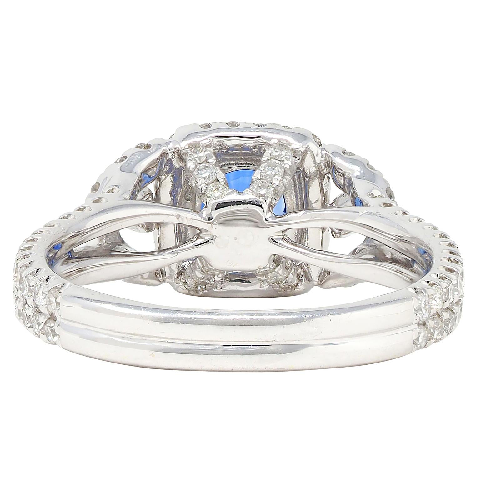 Contemporary 1.98 CTW Sapphire Diamond 18 Karat White Gold Halo Ring