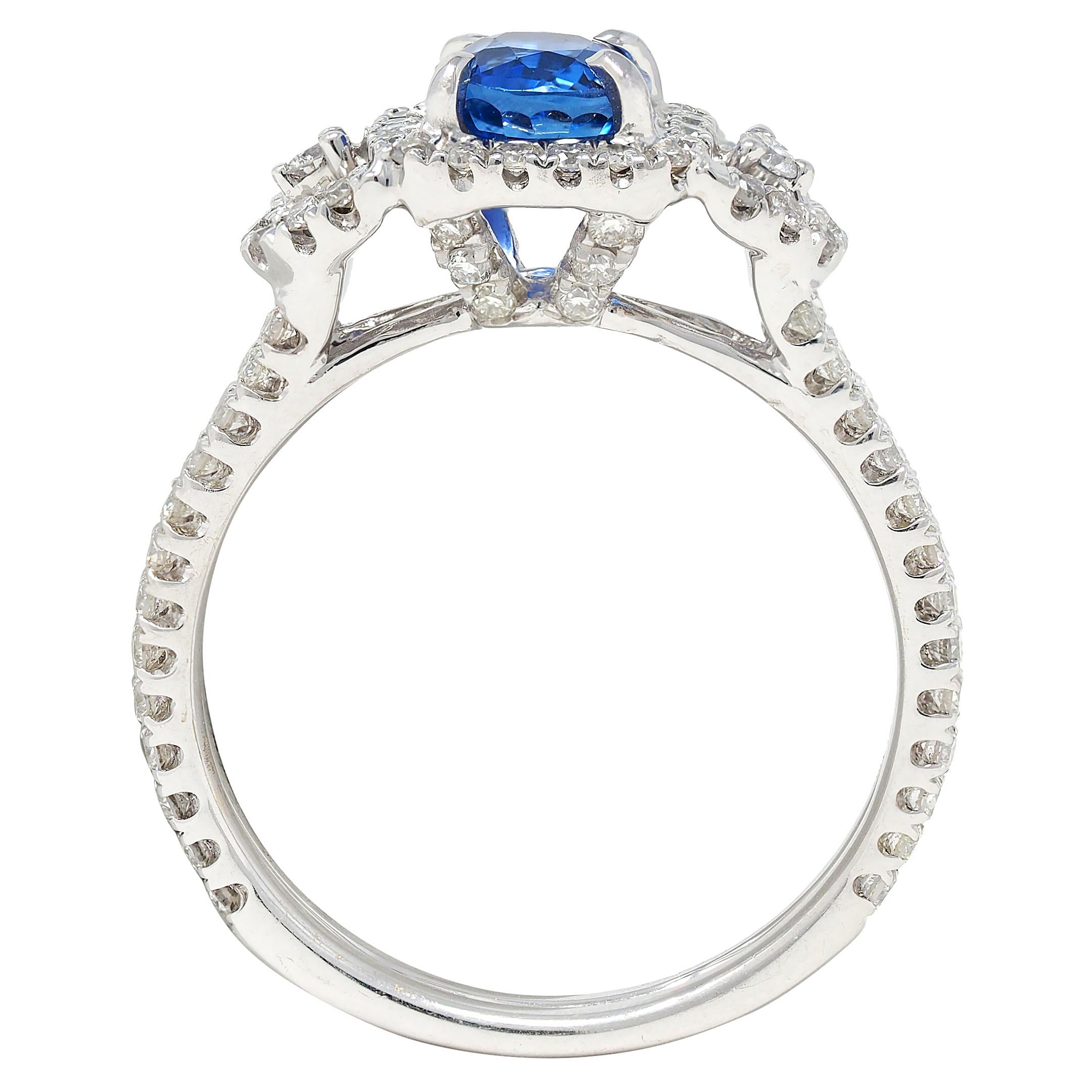 Contemporary 1.98 CTW Sapphire Diamond 18 Karat White Gold Halo Ring