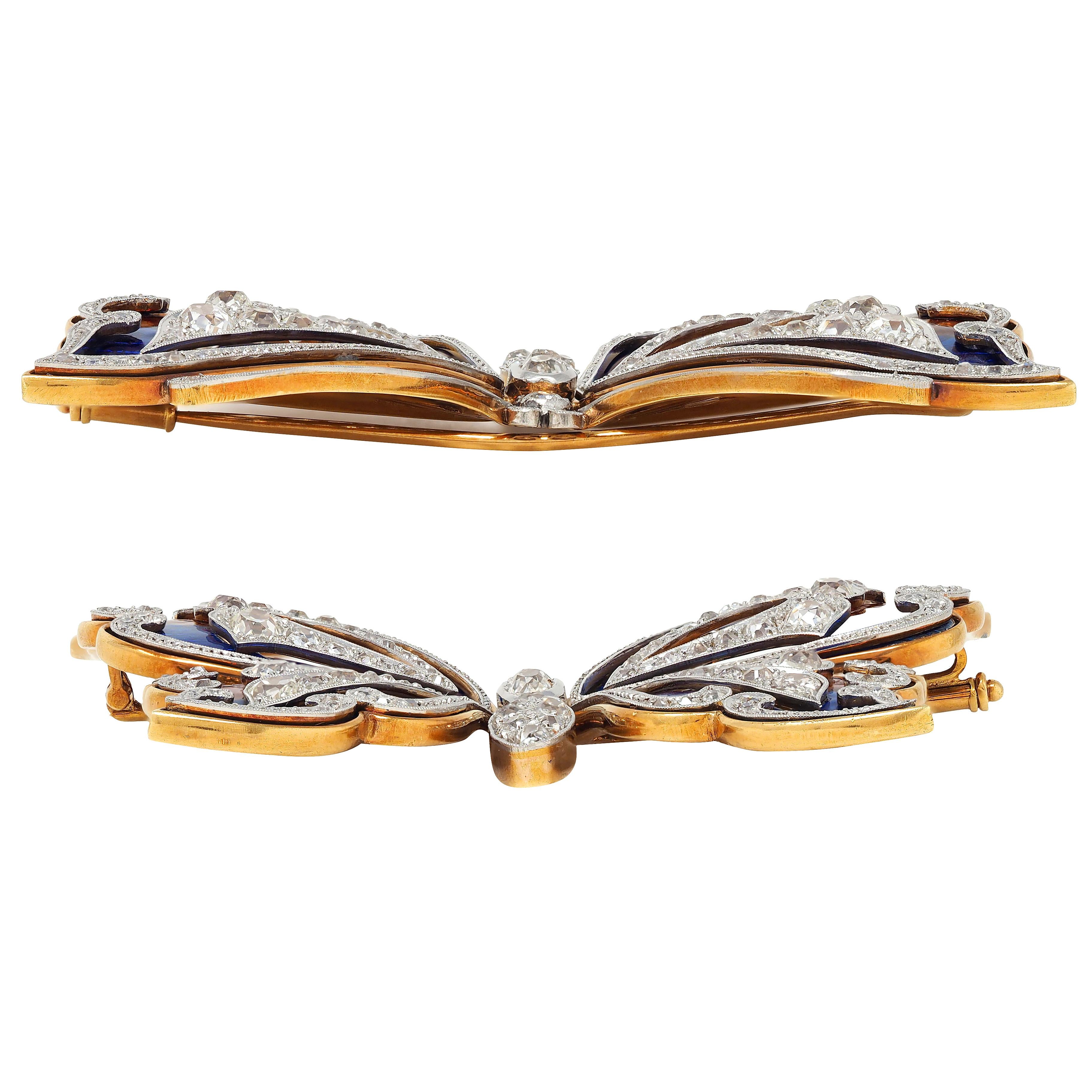 Substantial Edwardian Diamond Enamel Platinum 18K Gold Antique Butterfly Brooch