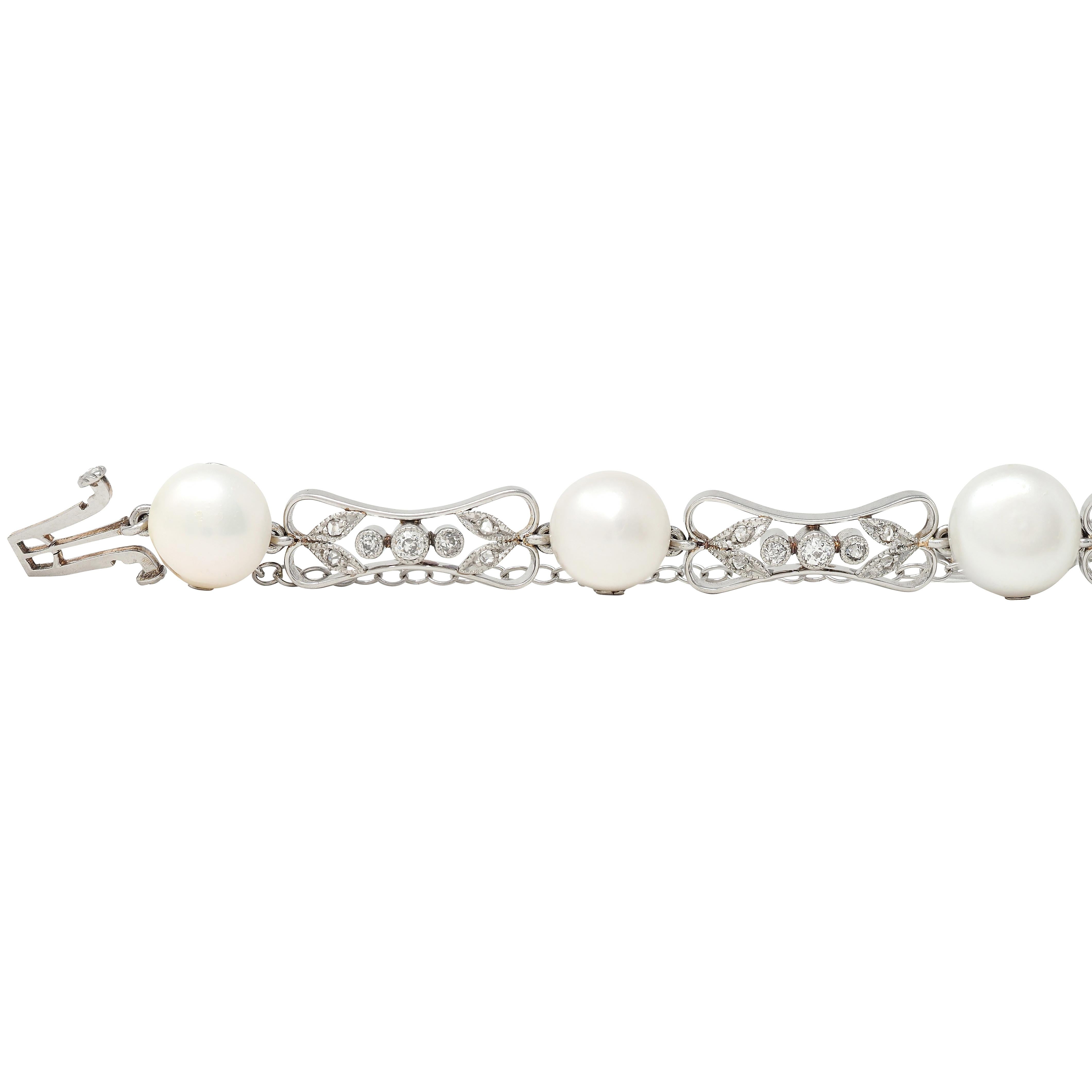 Black Starr & Frost Belle Époque Diamond Pearl Platinum Antique Line Bracelet