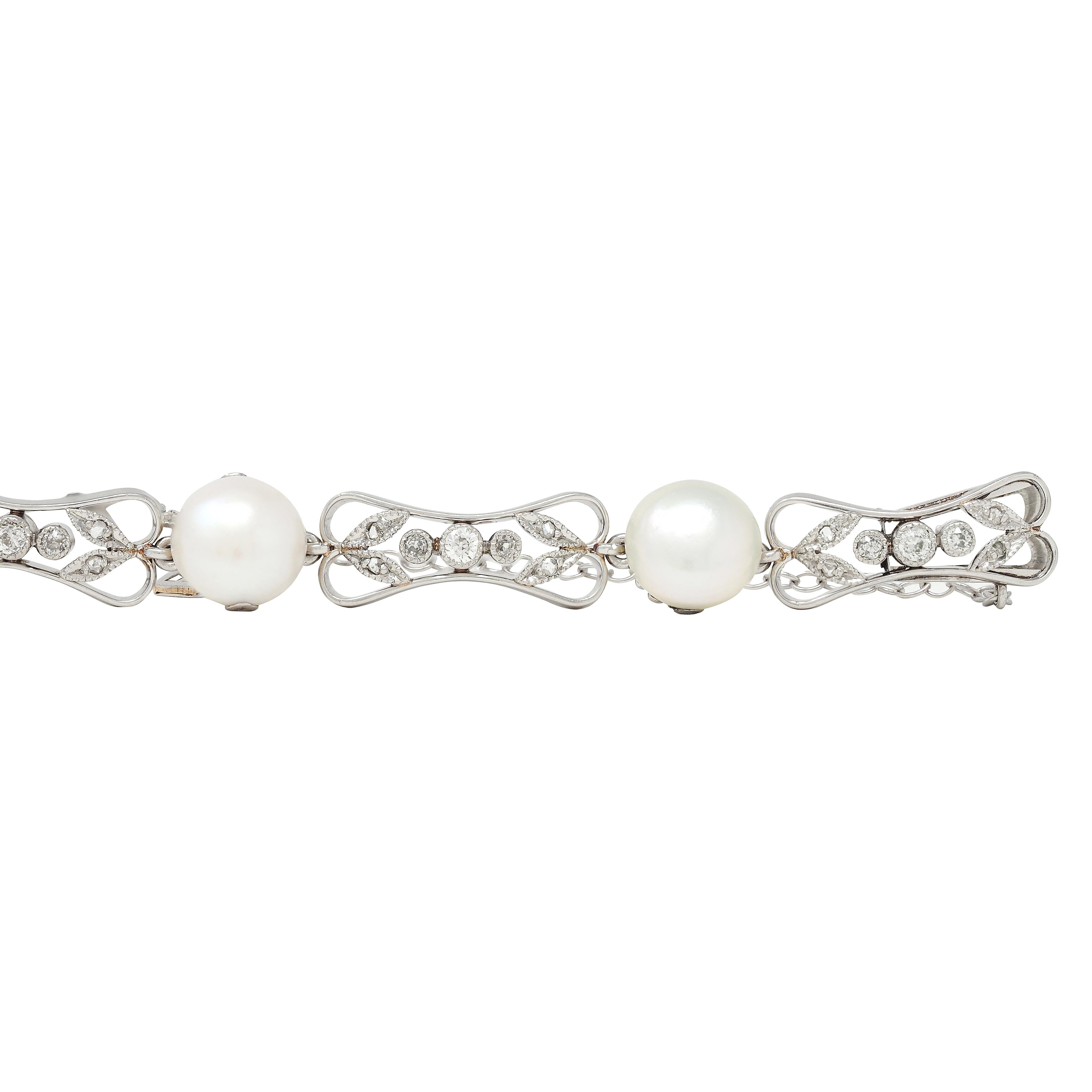 Black Starr & Frost Belle Époque Diamond Pearl Platinum Antique Line Bracelet