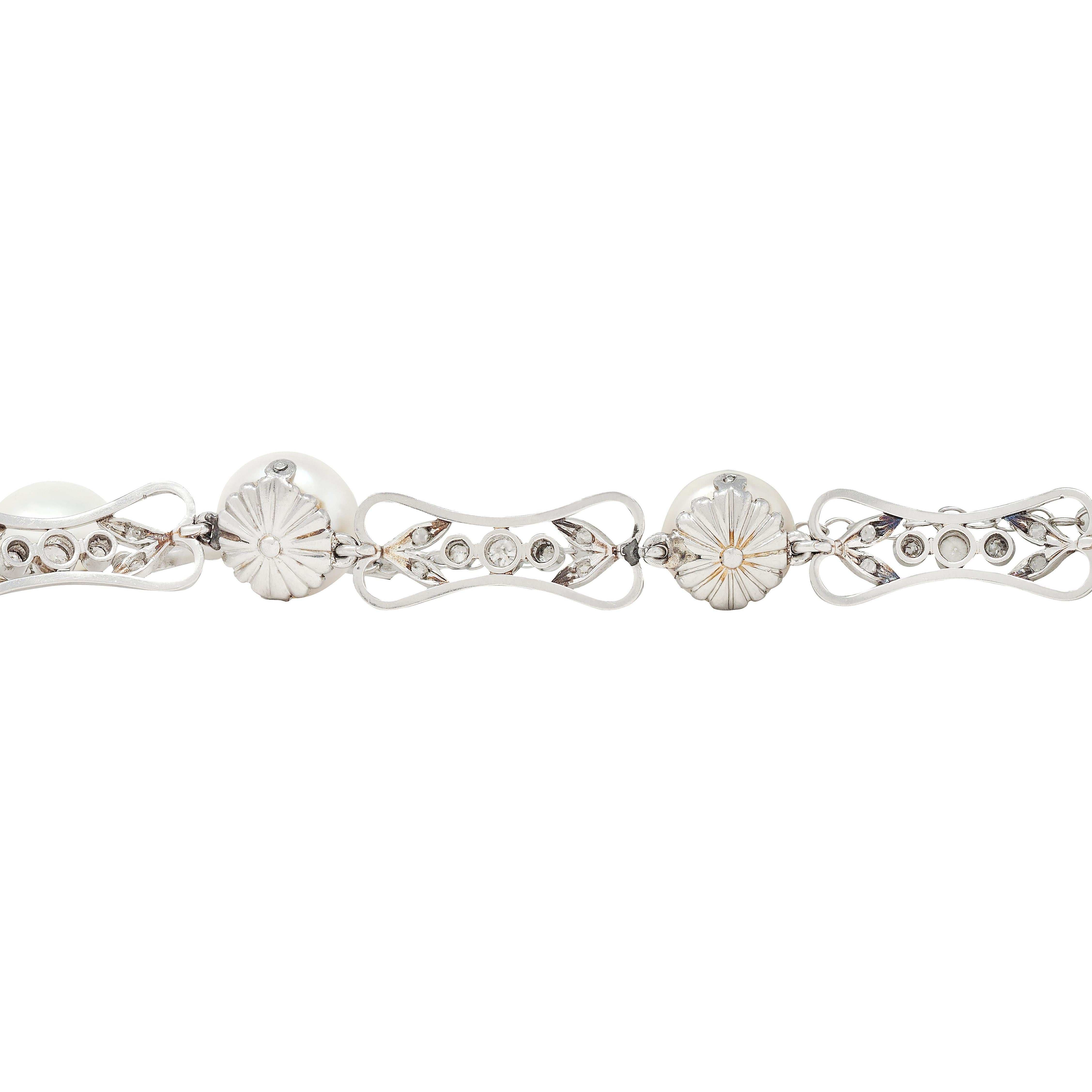 Black Starr & Frost Belle Époque Diamond Pearl Platinum Antique Line Bracelet