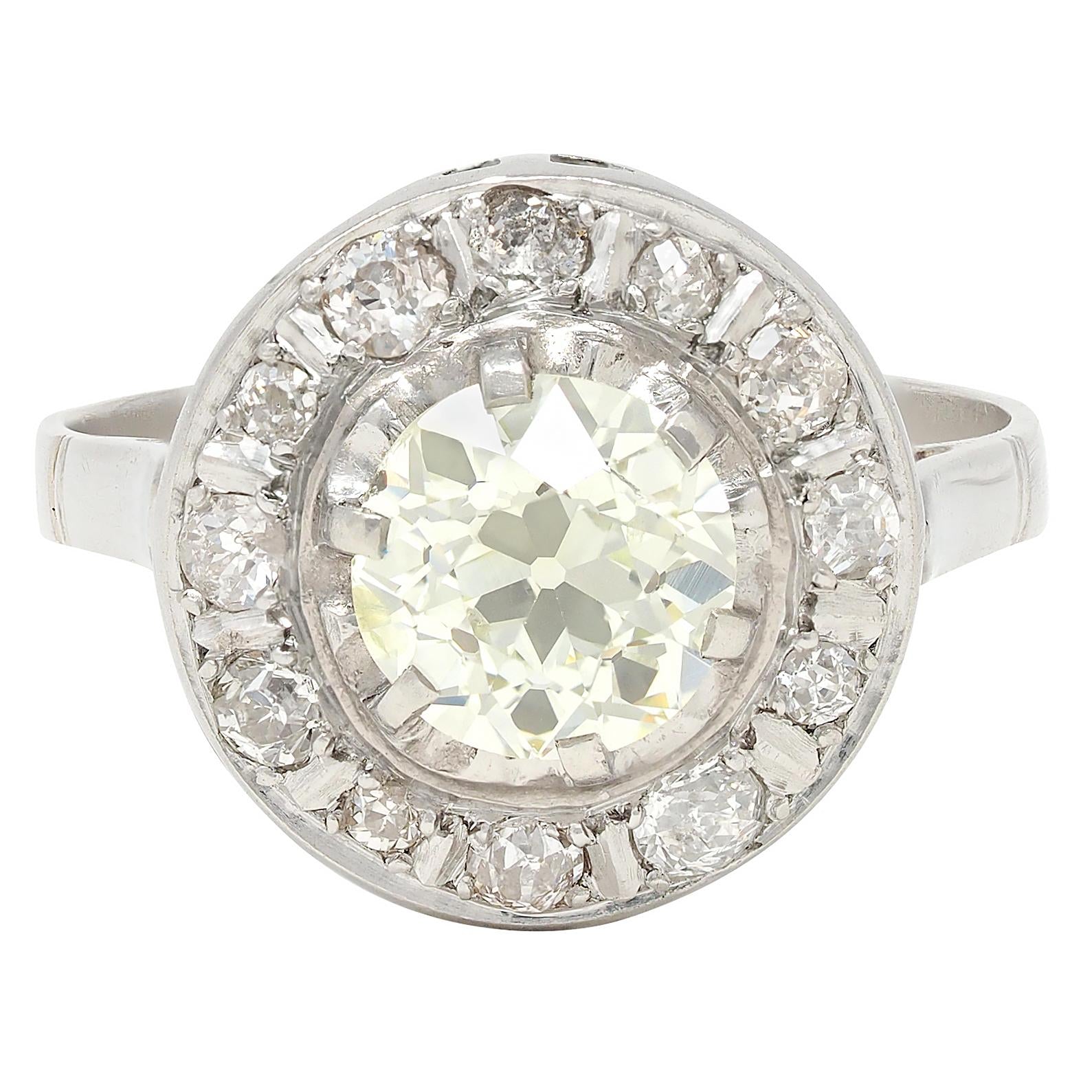 Art Deco 1.95 CTW Diamond Platinum Antique Scrolling Halo Engagement Ring