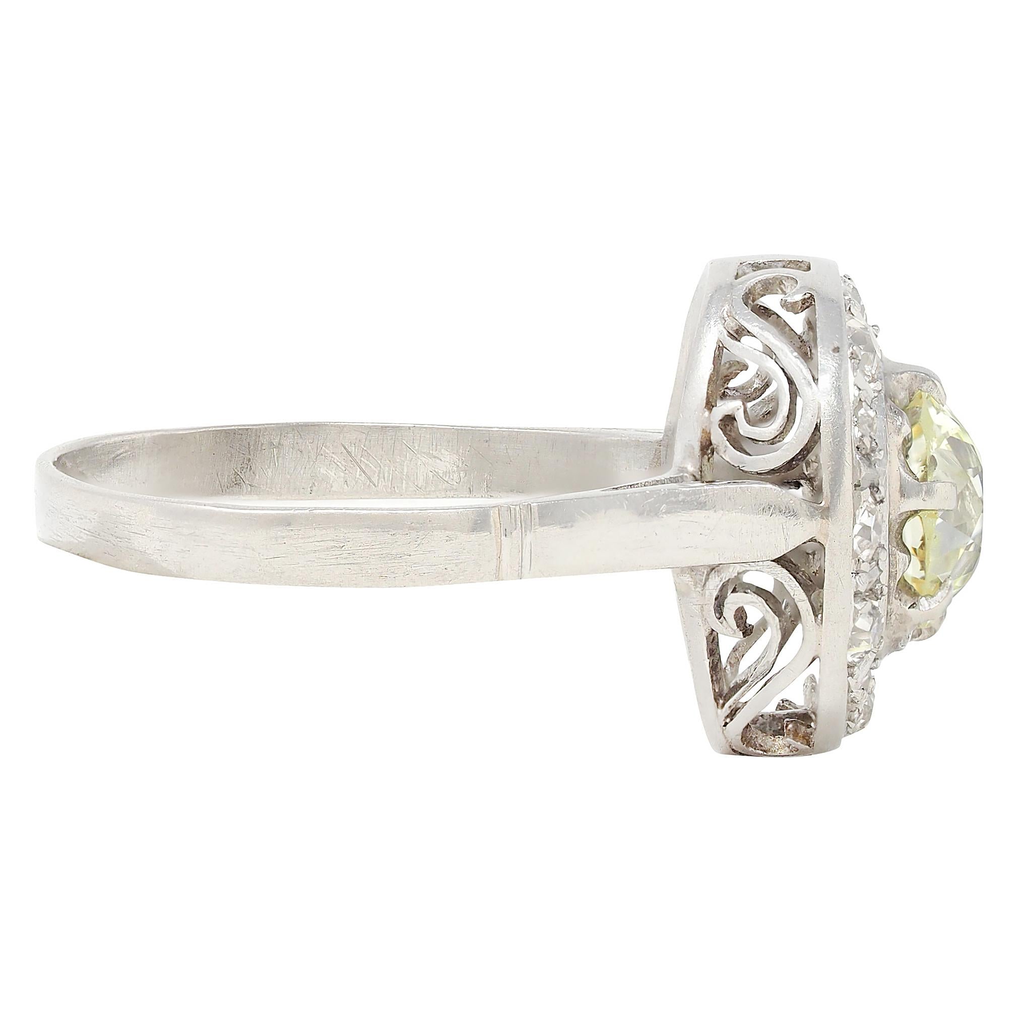 Art Deco 1.95 CTW Diamond Platinum Antique Scrolling Halo Engagement Ring