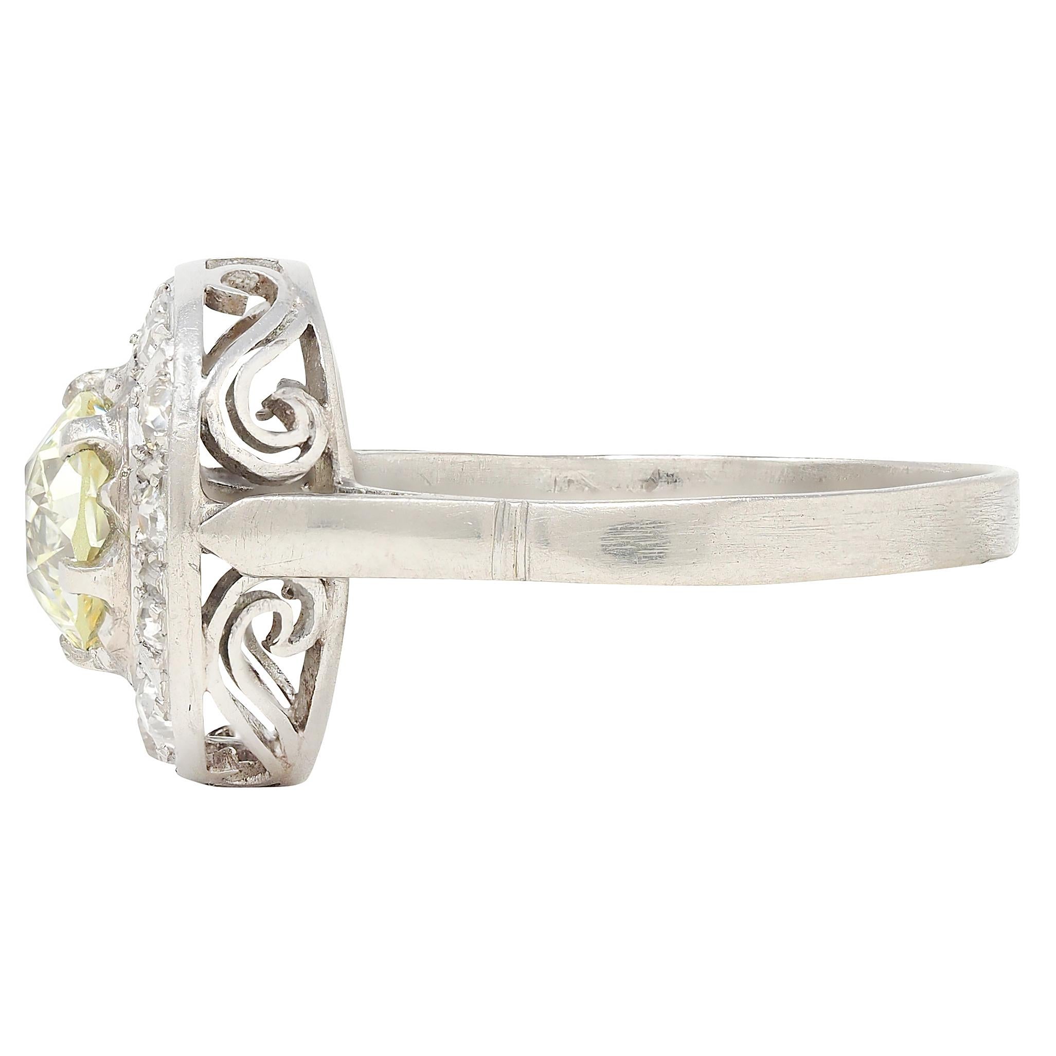Art Deco 1.95 CTW Diamond Platinum Antique Scrolling Halo Engagement Ring