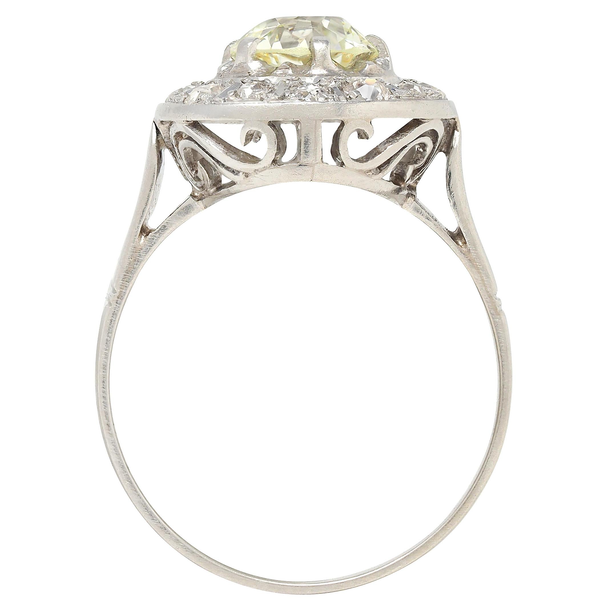 Art Deco 1.95 CTW Diamond Platinum Antique Scrolling Halo Engagement Ring