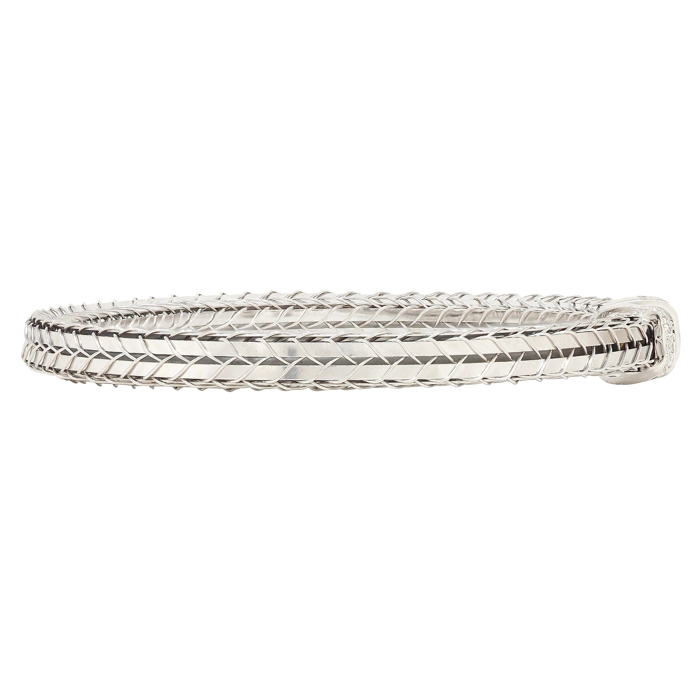 Roberto Coin Contemporary Diamond 18 Karat White Gold Woven Wheat Cuff Bracelet