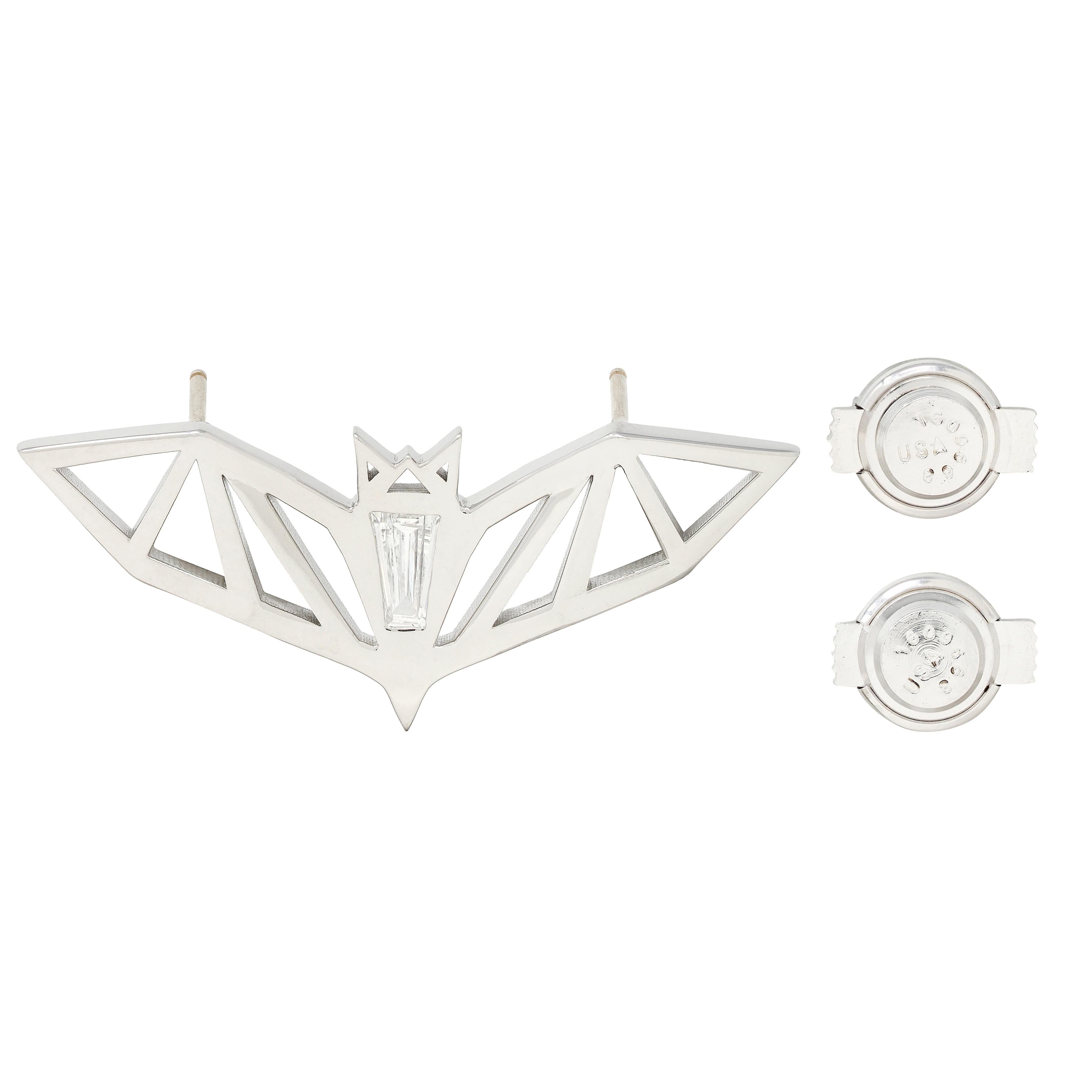 BRASH Platinum Fancy Diamond Faceted Geometric GEO Bat Unisex Brooch Pin